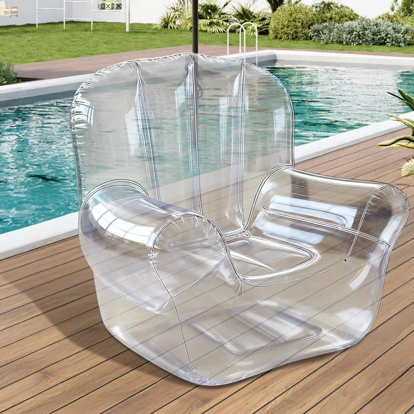 Nadmuchiwany fotel dmuchany, nadmuchiwana sofa na zewnątrz, ergonomiczna, przezroczysta, , meble do sypialni, podróży, przy basenie, balkon, na zewnątrz, trawnik, do wewnątrz
