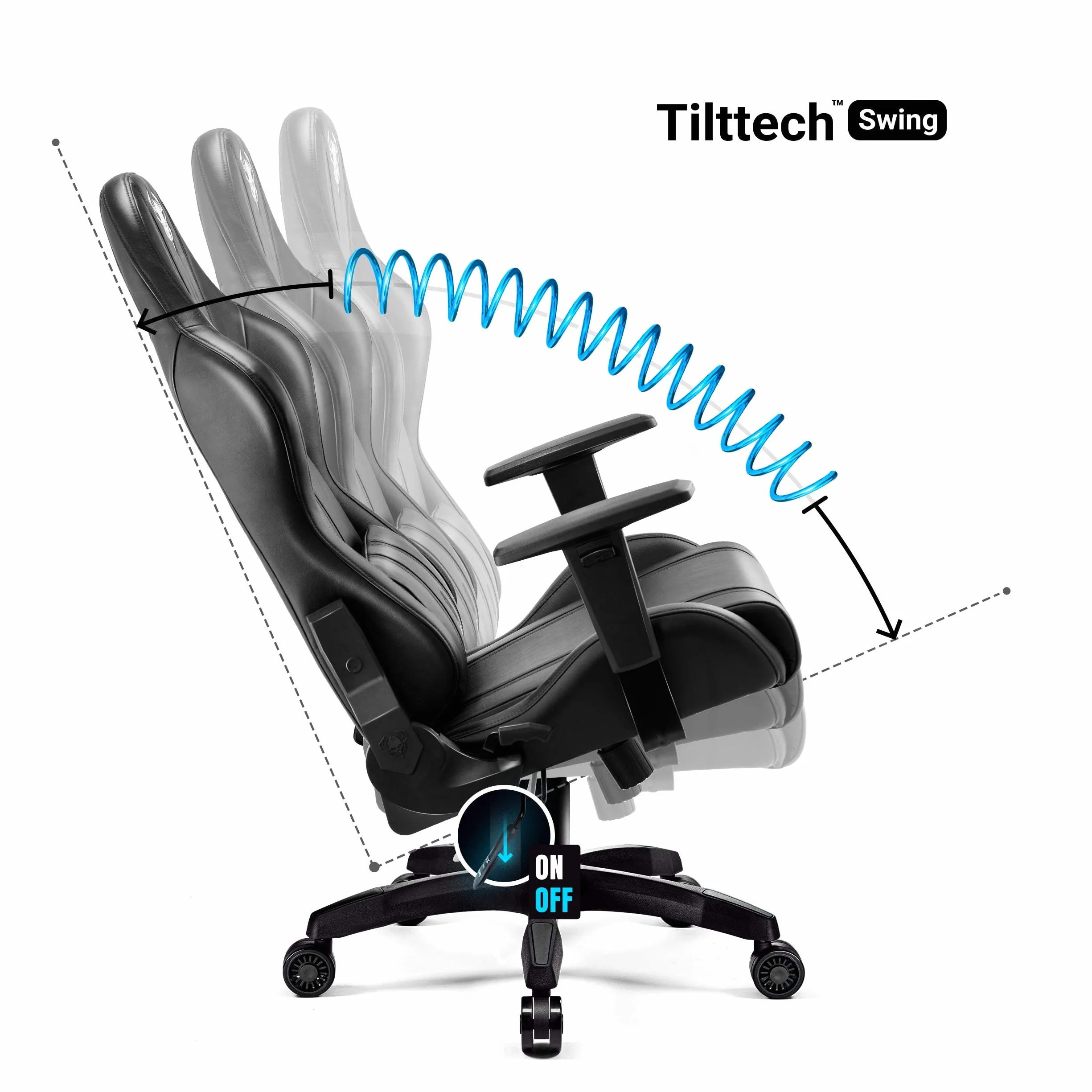 Diablo X-One 2.0 Fotel Gamingowy Krzesło Biurowe Dla Gracza Obrotowy Regulowane Podłokietniki Ekoskóra Ergonomiczny Design Funkcja Bujania Poduszka Pod Kark i Lędźwie (Czarno-czarny, Normal)