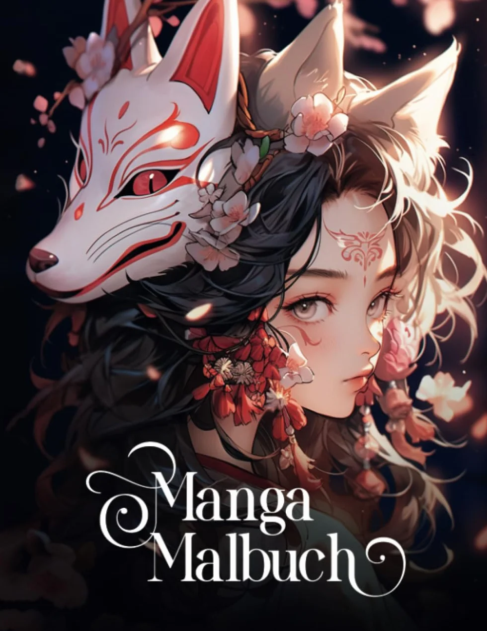 Manga Coloring Book for Girls: 50 portraits of girls surrounded by flowers, in manga style, also suitable for adults