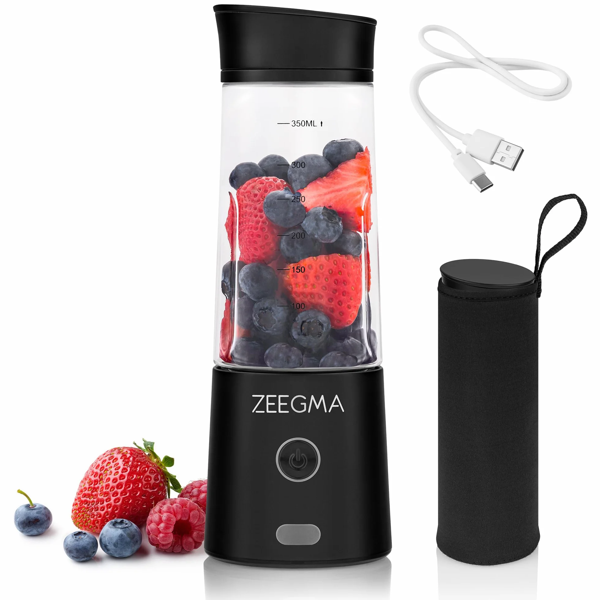 ZEEGMA VITAMINE GO Przenośny Blender do Koktajli i Smoothie 300W, Osobisty Mikser, Mini Blender 450 ml z 6 ostrzami, 2 Prędkości Bateria 5000 maH, 25 użyć na jednym naładowaniu (Czarny)