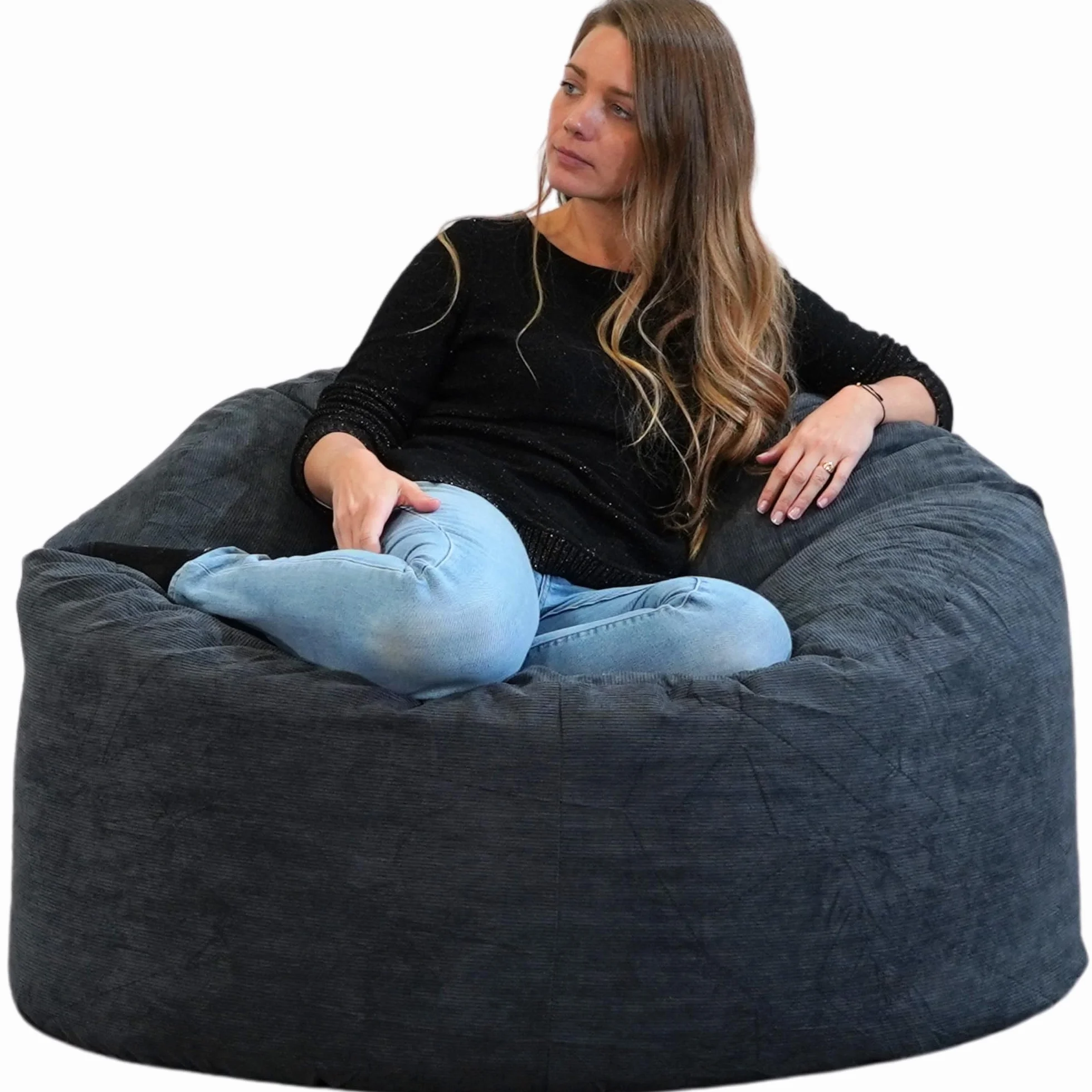Giant Pear Beanbag 100cm Ultra wygodny sztruks wypełniony rozdrobnionymi fotelami z pianki Krzesło Sofa (niebieski)…