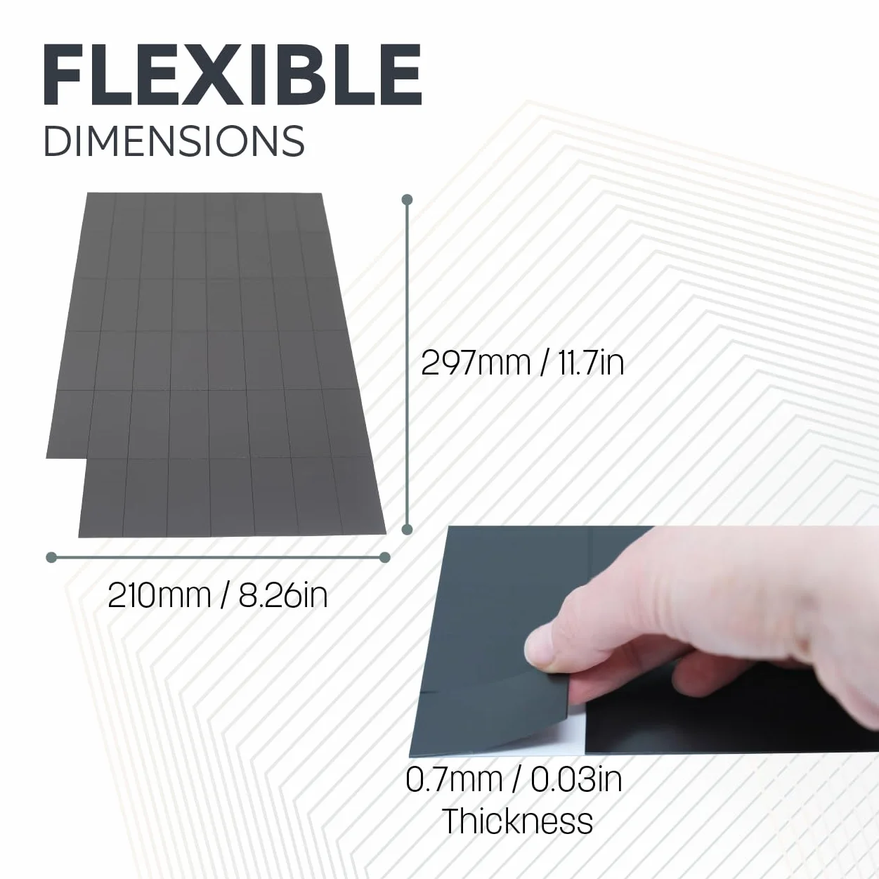 MagFlex® Samoprzylepne elastyczne magnetyczne prostokąty do tworzenia magnetycznych obrazów, grafiki, znaków lub wyświetlaczy - 50 mm x 24 mm - 48 na arkusz A4, czarny