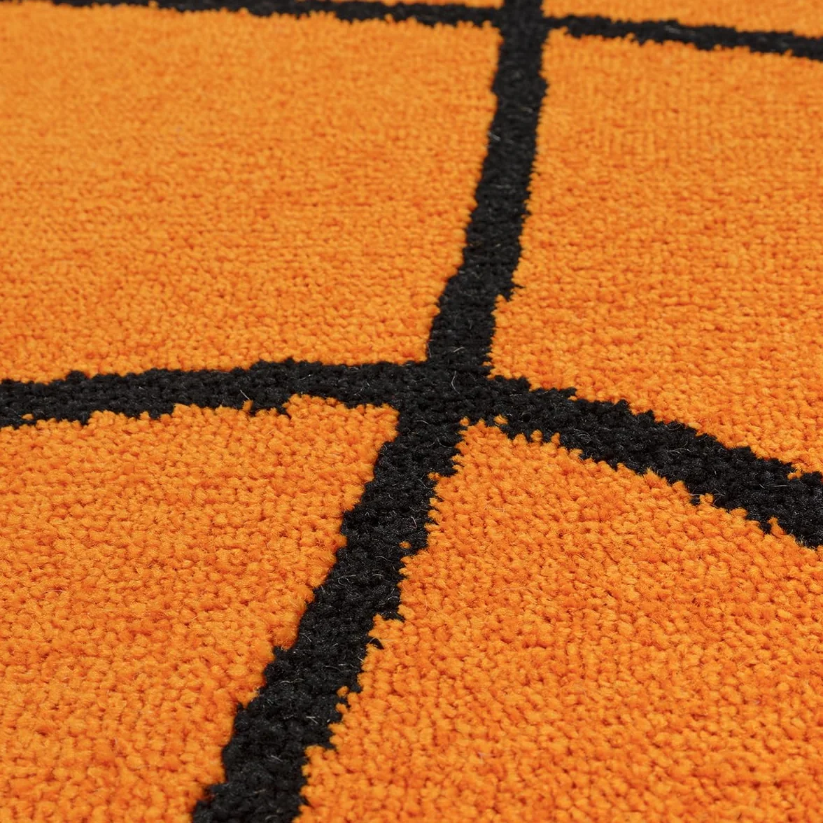 the carpet Lou Miękki, przytulny dywan dziecięcy, do zabawy, miękkie przytulne runo, łatwy w pielęgnacji, trwały kolor, motyw koszykówki, pomarańczowy, 160 cm, okrągły