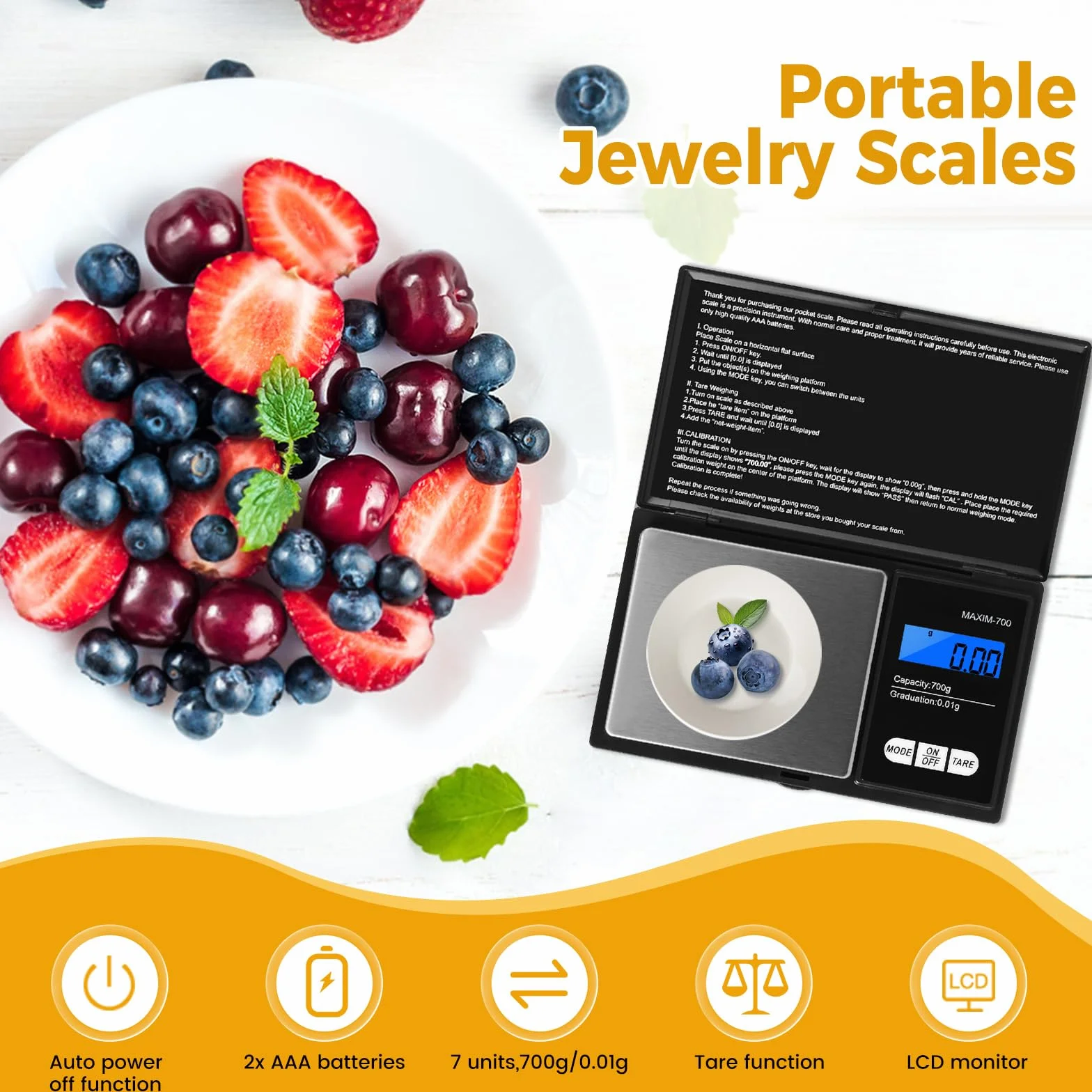 Oderra Cyfrowa waga kuchenna 700 g x 0,01 g precyzyjna z podświetlanym wyświetlaczem LCD