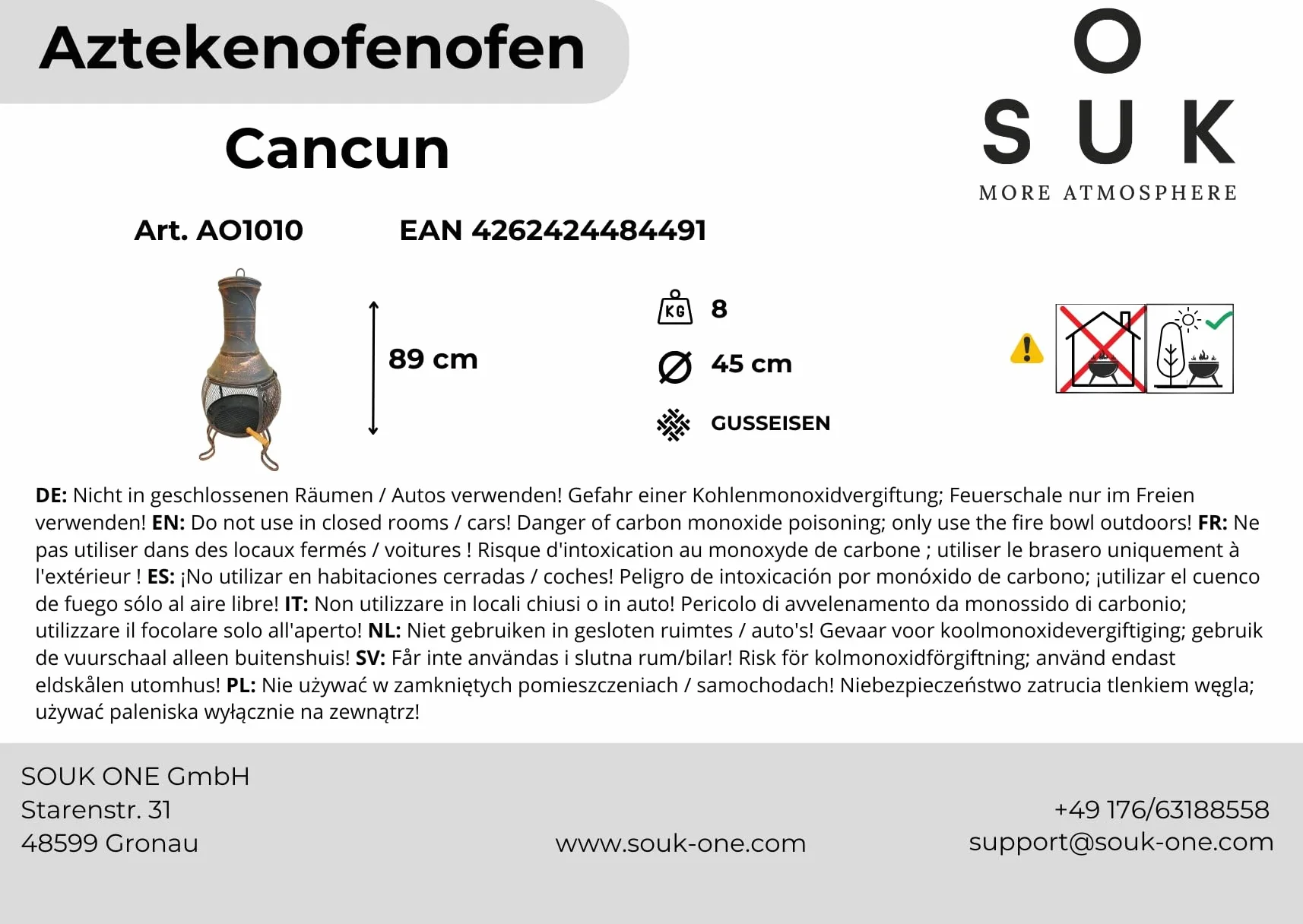 Piec aztecki Cancun, wieszak na fartuch, drewniany grill, ochrona przed iskrami, ogród, taras, stary piekarnik, 89 cm, wygląd brązu, dekoracja, piec stalowy żeliwny