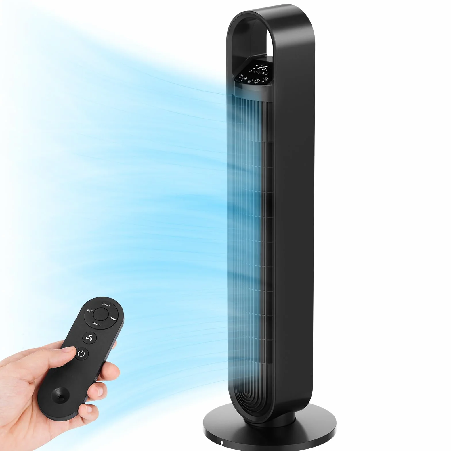 Wentylator wieżowy 92 cm 3 tryby 3 prędkości 1-12H timer 70° oscylacyjny z pilotem czarny