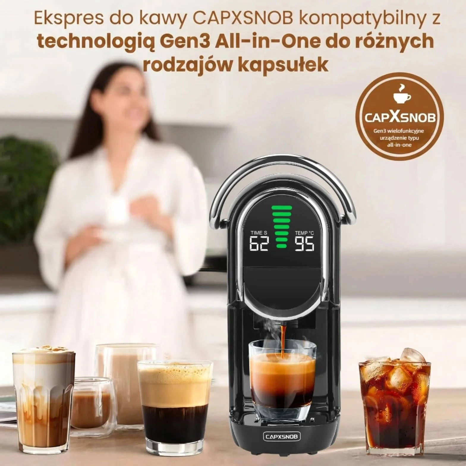 Magician1 Mini Multikapsułkowy Ekspres do kawy 5 w 1, do Nespresso, Dolce Gusto, Lavazza A Modo Mio, Saszetki ESE 44mm i Kawy Mielonej, 20 Barów Włoska Pompa,1450W, Wyświetlacz LED, do Domu i Biura