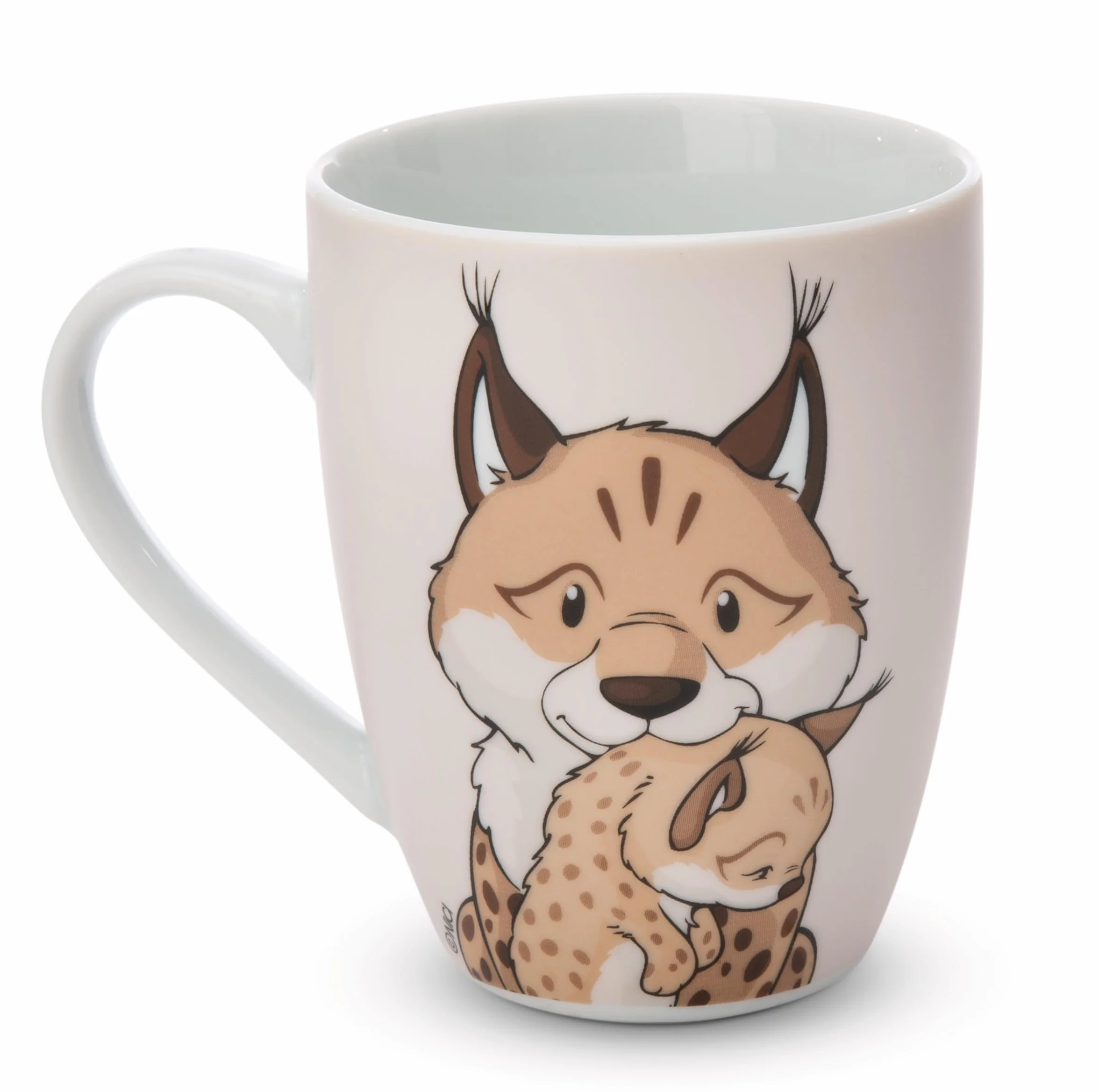 Porcelanowy kubek Ryś & małpka Lemur 310 ml 8x10 cm z banderolą beżowy