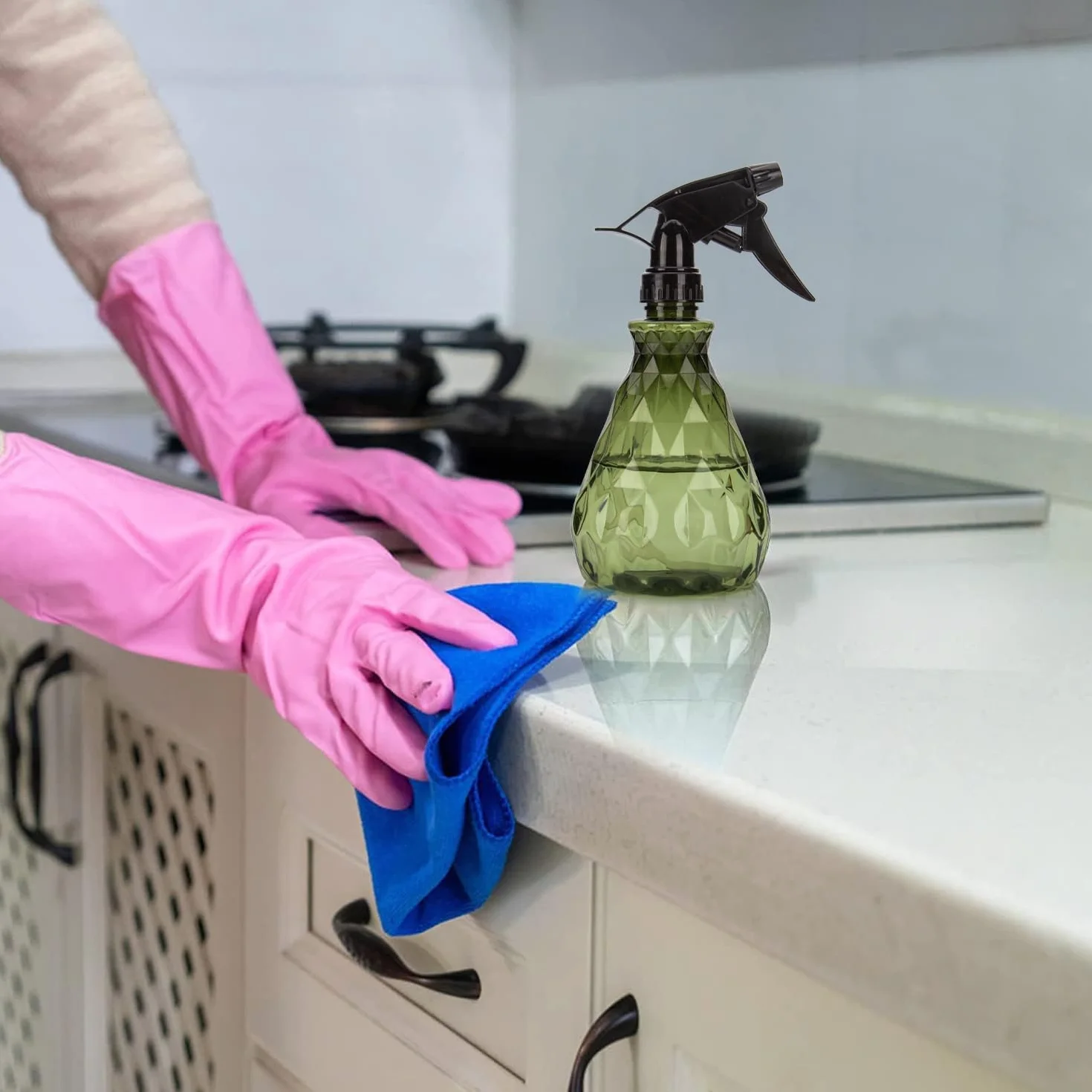 Vwoqiy 2 butelki z rozpylaczem 500 ml, pusta butelka z rozpylaczem z regulowaną głowicą natryskową, spryskiwacz do roślin, kwiatów, ogrodu, fryzjera (zielono-brązowe)