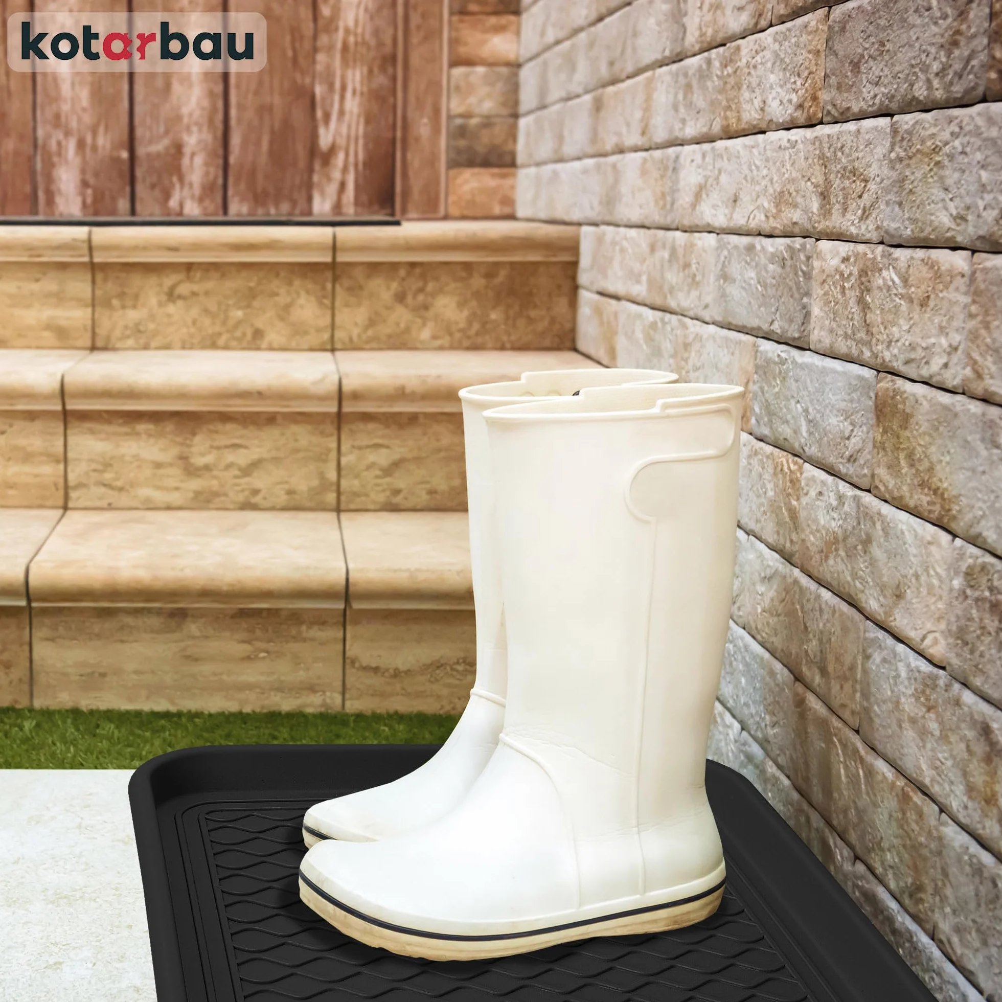 KOTARBAU® Zestaw 2 szt Ociekacz na Buty - 38 X 76 cm - Podstawka Na Mokre Buty - Mata do Przedpokoju - Czarna