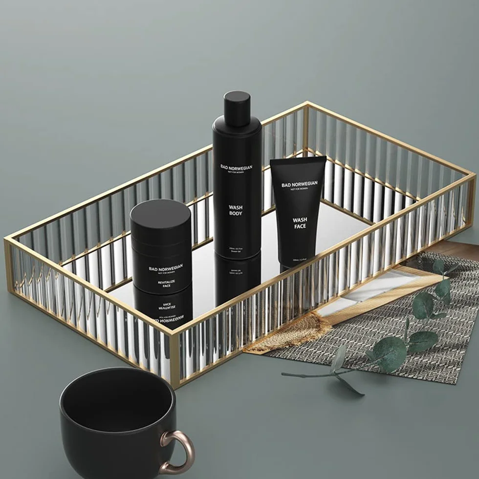 Taca dekoracyjna z lustrem vintage złota prostokątna 30x20x5,5 cm organizer na kosmetyki