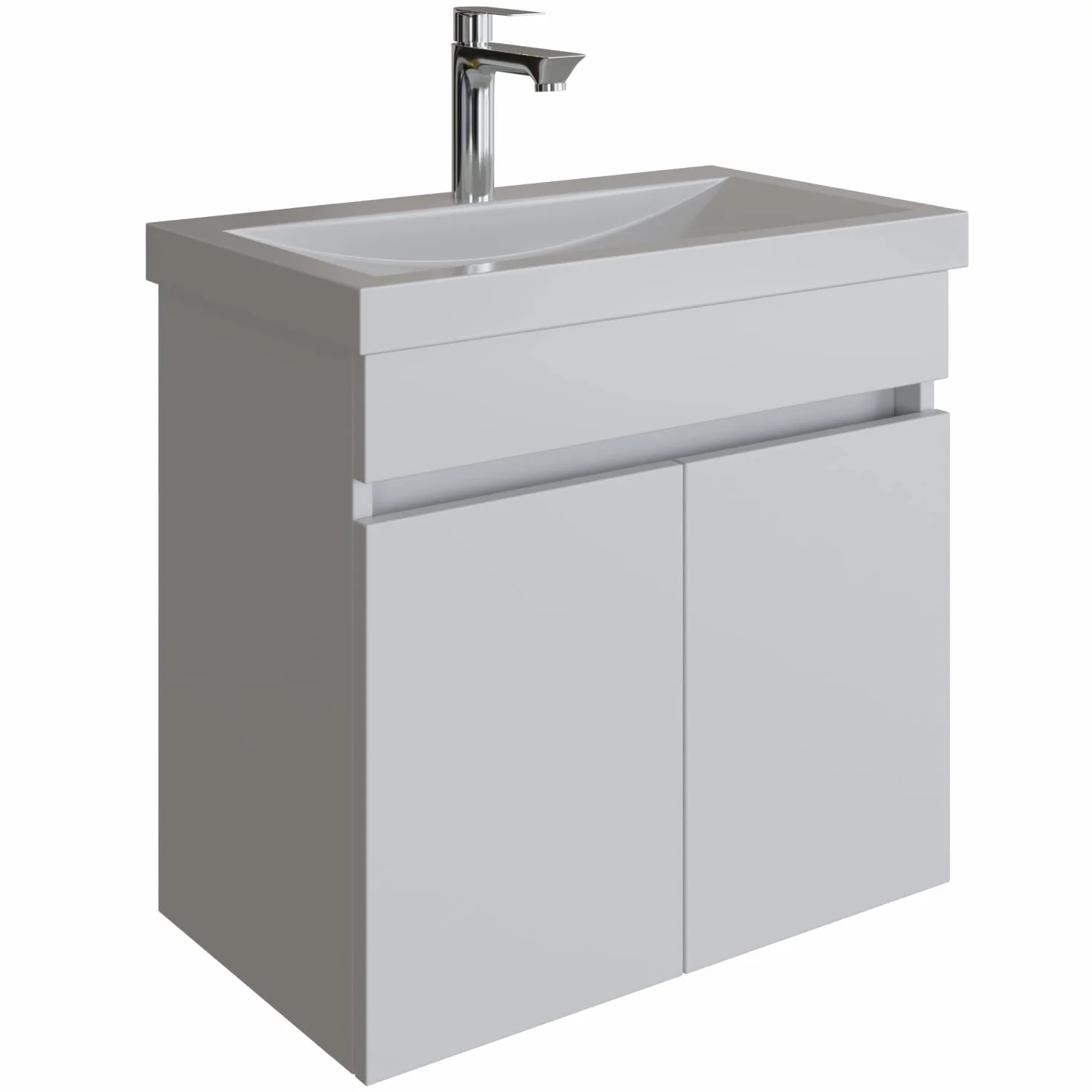 Planetmöbel szafka pod umywalkę wisząca 64 cm z umywalką ceramiczną, 2-częściowy zestaw mebli łazienkowych w kolorze białym, nowoczesny design