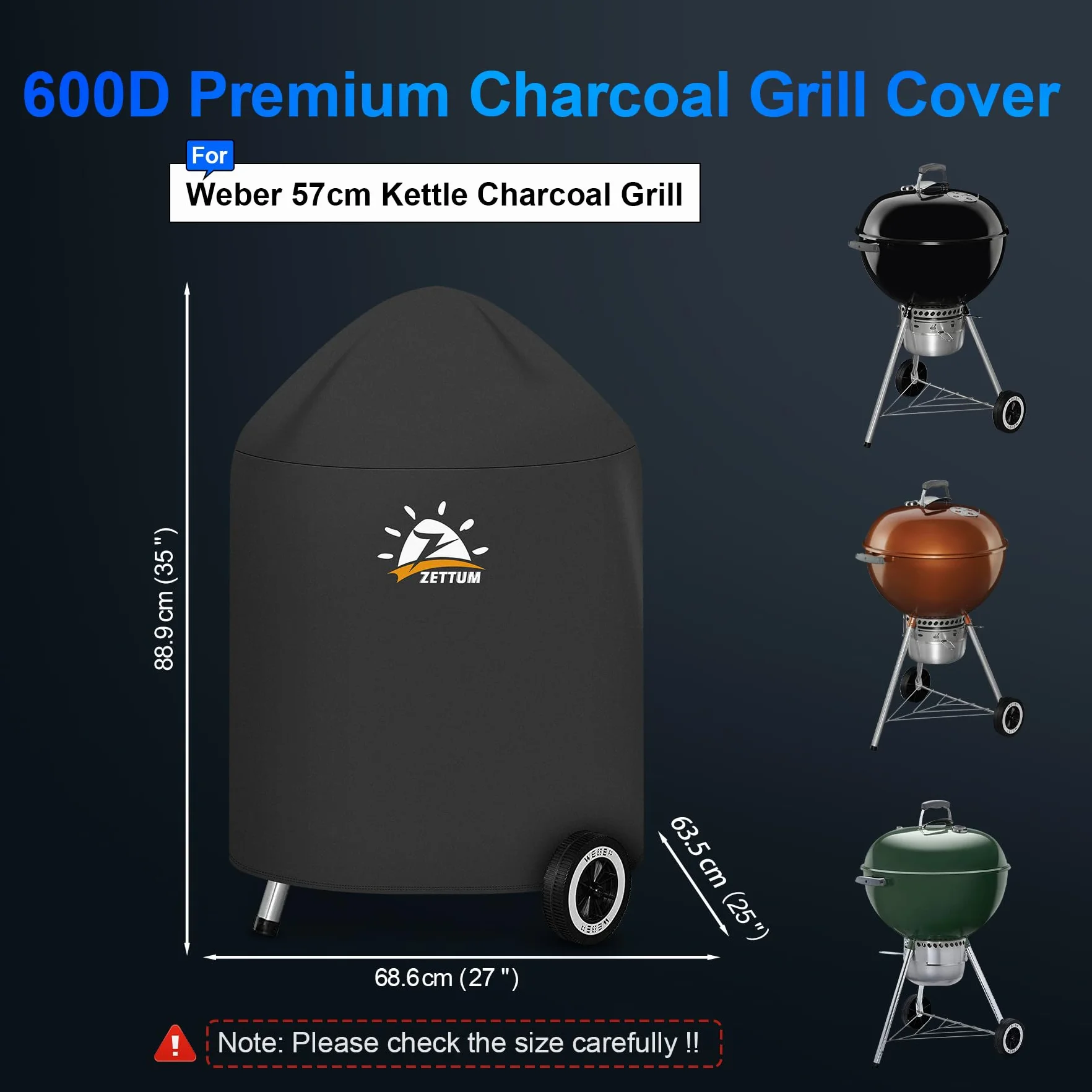 Zettum Pokrowiec na czajnik do grill Weber 57 cm - wytrzymałe i wodoodporne pokrowce PU dla oryginalnego grillu (Φ63 x 88 cm)