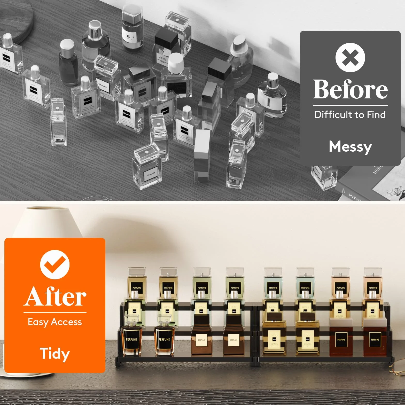 Lifewit 3-poziomowy akrylowy stojak wystawowy, 2 sztuki, organizer na perfumy, plastikowy organizer na wodę kolońską, figurki, lakier do paznokci, przyprawy, pielęgnacja skóry, przedmioty
