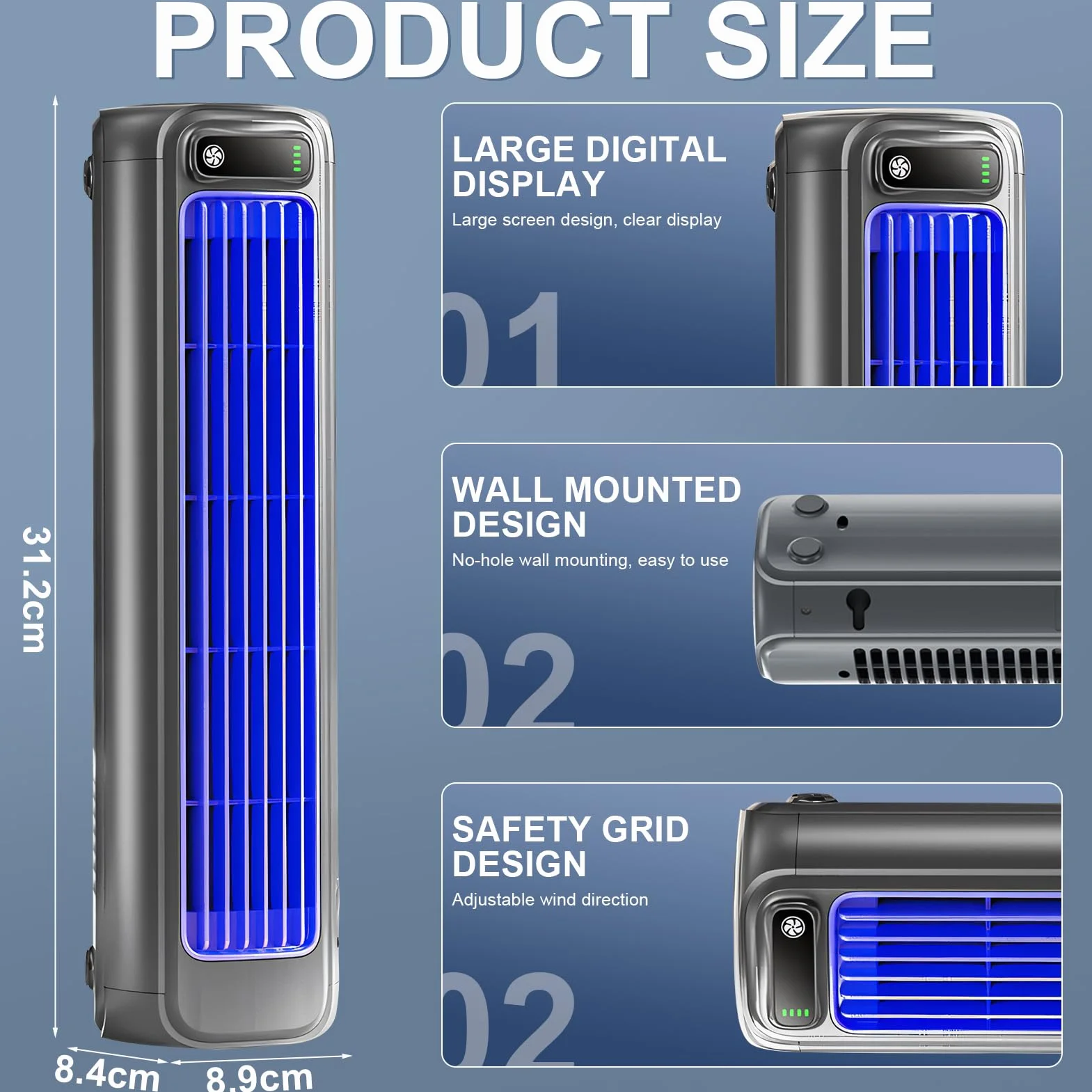 Outfany Cooling Ace, przenośny klimatyzator, wentylator chłodzący, cichy, z 3 prędkościami, ładowany, do biura, pokoju (kolor szary)