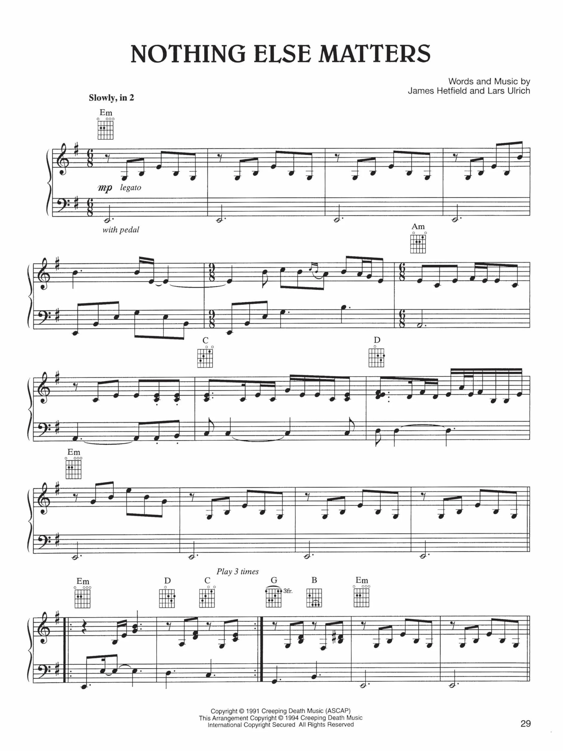 Best of metallica piano, voix, guitare: Piano, Vocal