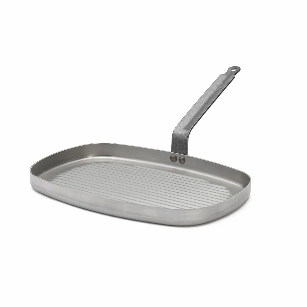De Buyer Naczynia do gotowania - Carbone Plus - patelnia do grillowania ze stali żelaznej - 38 x 26 cm - 5540-38