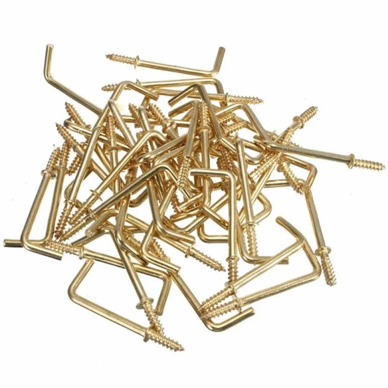 Virsus Kołki z hakiem w kolorze złota 5371, rozmiar 4 x 20 mm, nylonowy kołek ścienny i haki stalowe, uniwersalne kołki do mocowania obrazów, ramek, luster i lekkich półek (30)