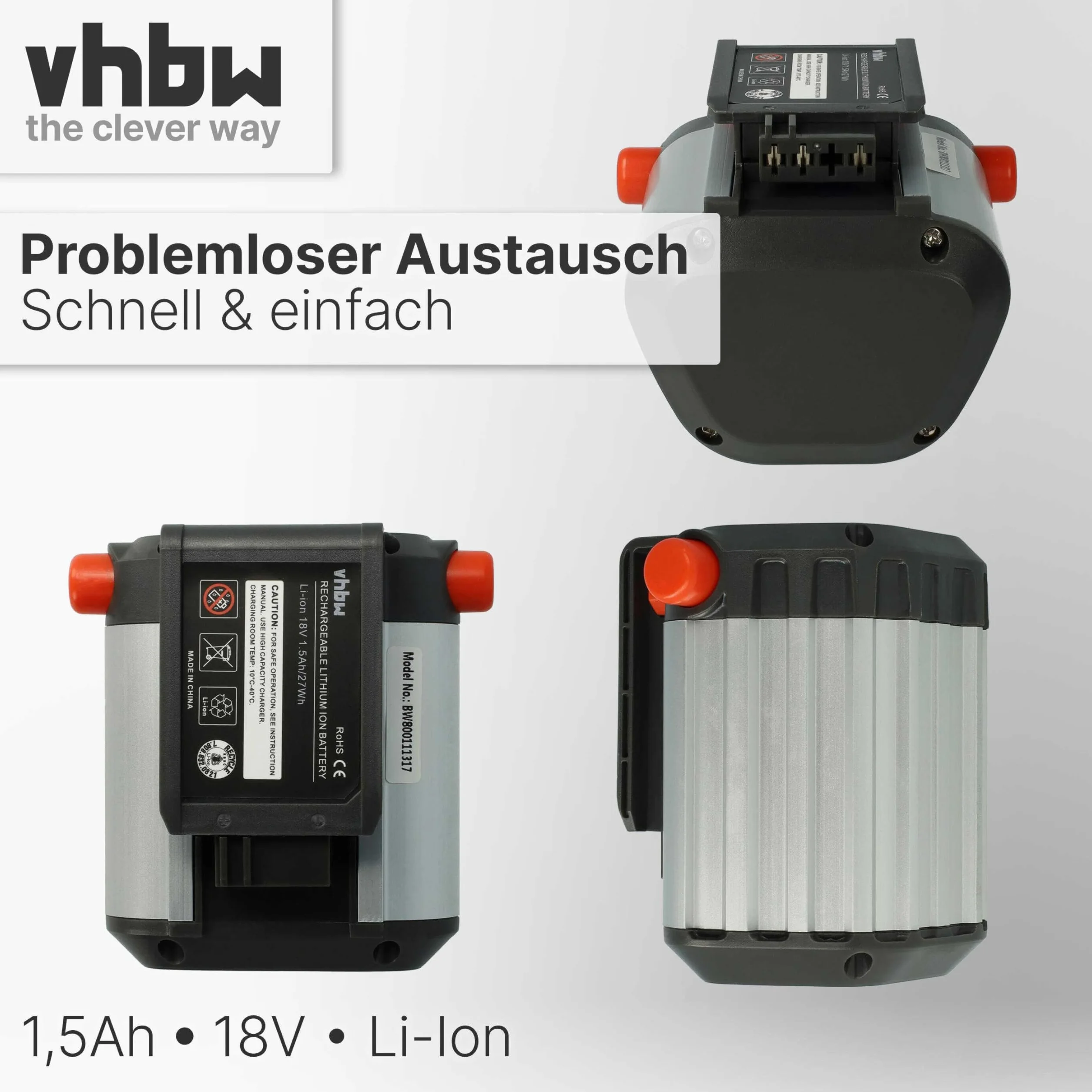 vhbw akumulator pasujący do kosiarki akumulatorowej Gardena PowerMax Li-18/32 i Allround dmuchawy AccuJet Li-18 jak BLi-18 (9840-20, 9839-20) - (Li-Ion, 1500 mAh, 18 V)