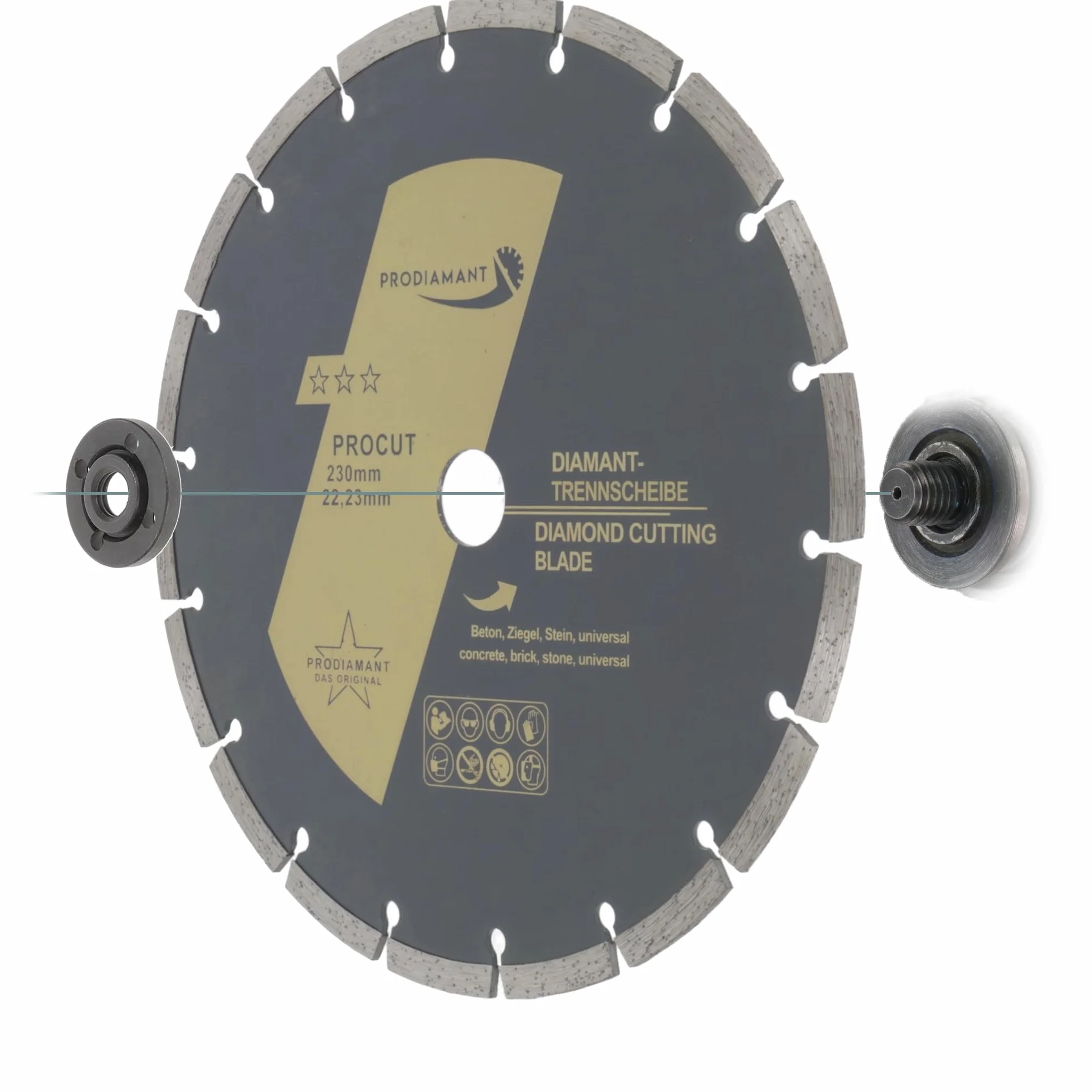 PRODIAMANT Diamentowa tarcza tnąca 230 mm, uniwersalna tarcza tnąca do kamienia, betonu, granitu, muru, cegły, akcesoria szlifierki kątowej