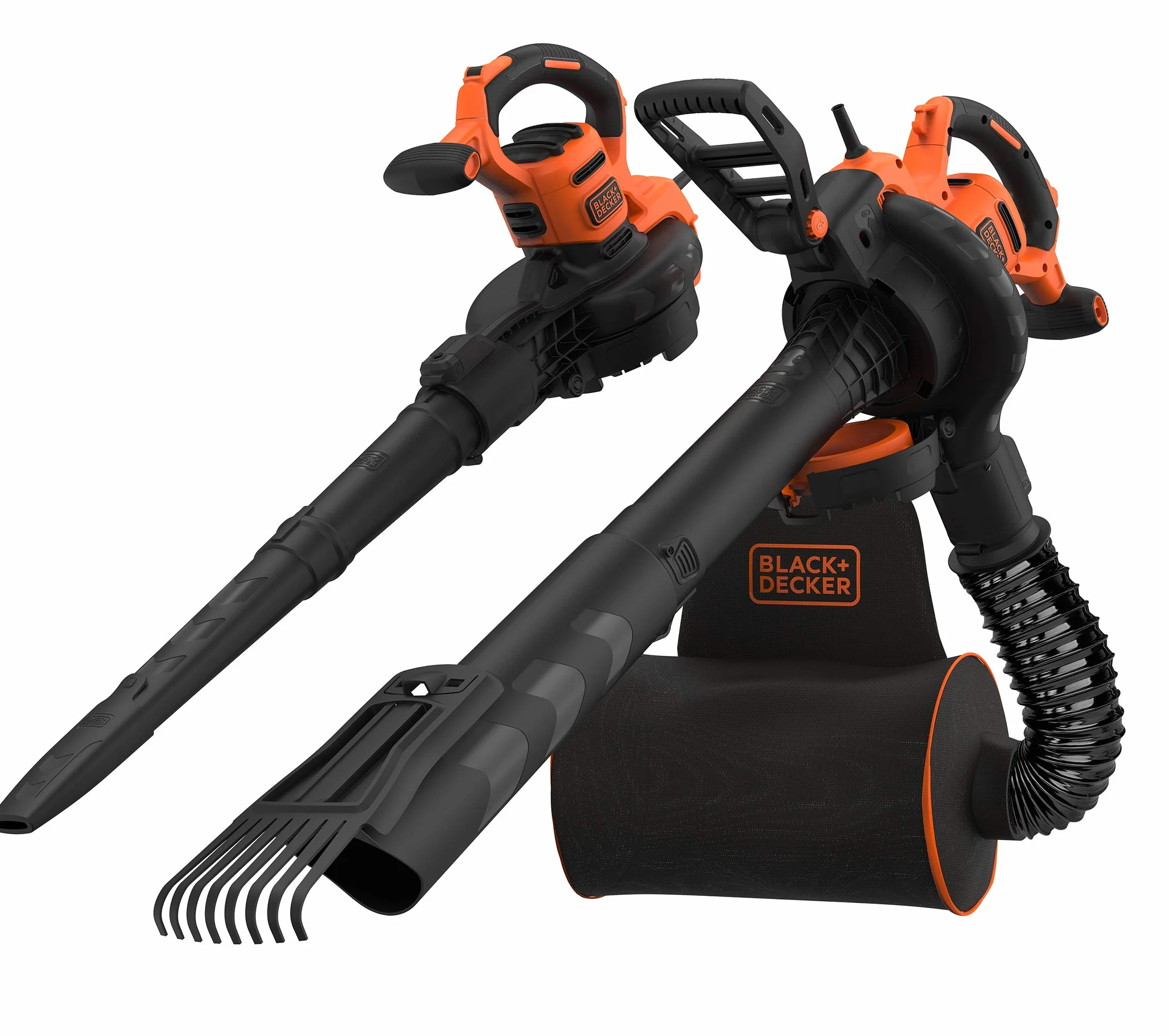 Black & Decker Elektryczny Odkurzacz do Liści 3 W 1, Odkurzacz, Dmuchawa I Rozdrabniacz do Liści, 3000 W, Plecak na Liście o Pojemności 72L oraz Grabie, BEBLV301