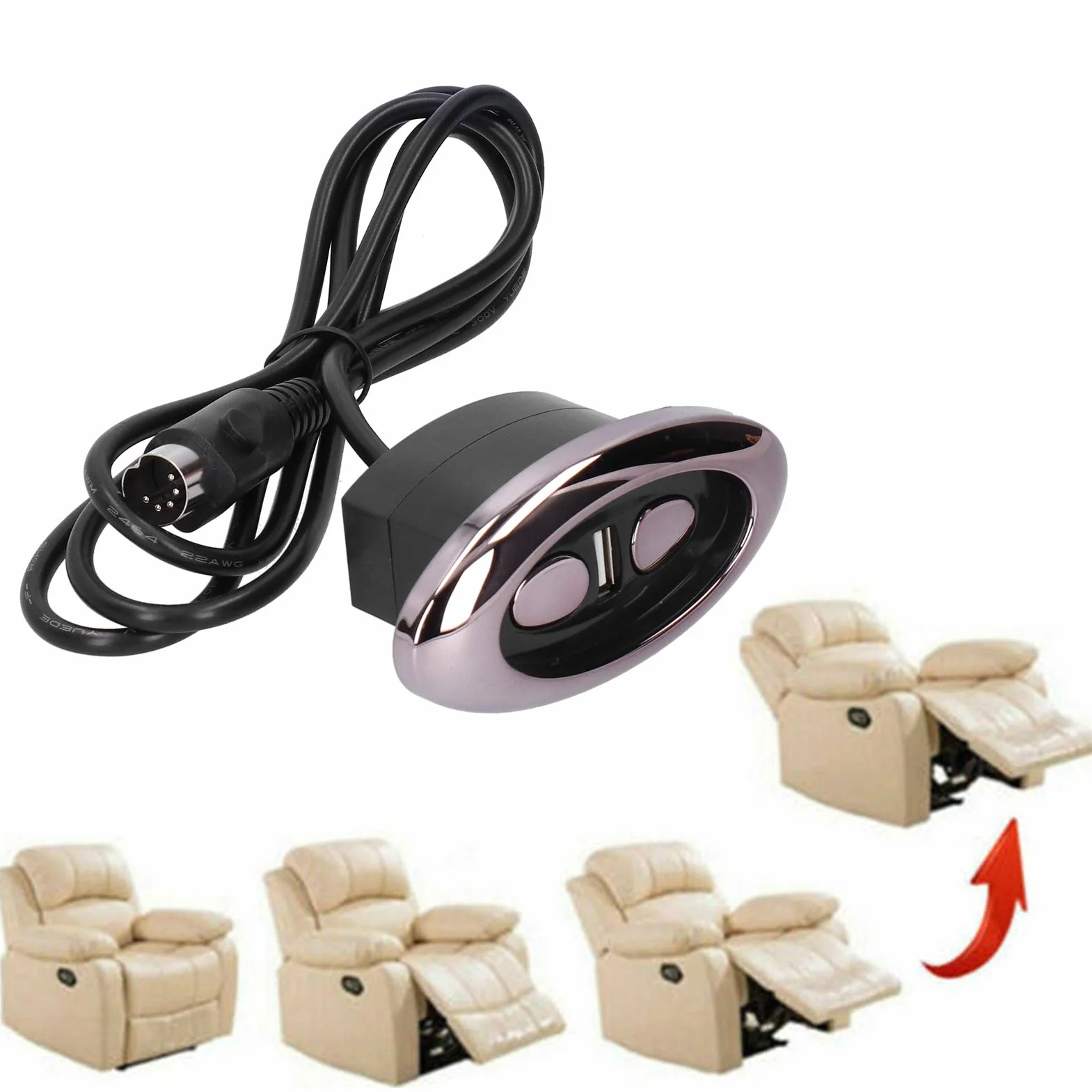 Elektryczny fotel rozkładany 2-przyciskowy 5-pinowy przełącznik ręczny Sterowanie sofą elektryczną z zasilaczem USB Nadaje się do foteli masujących z elektrycznymi fotelami do podnoszenia sof