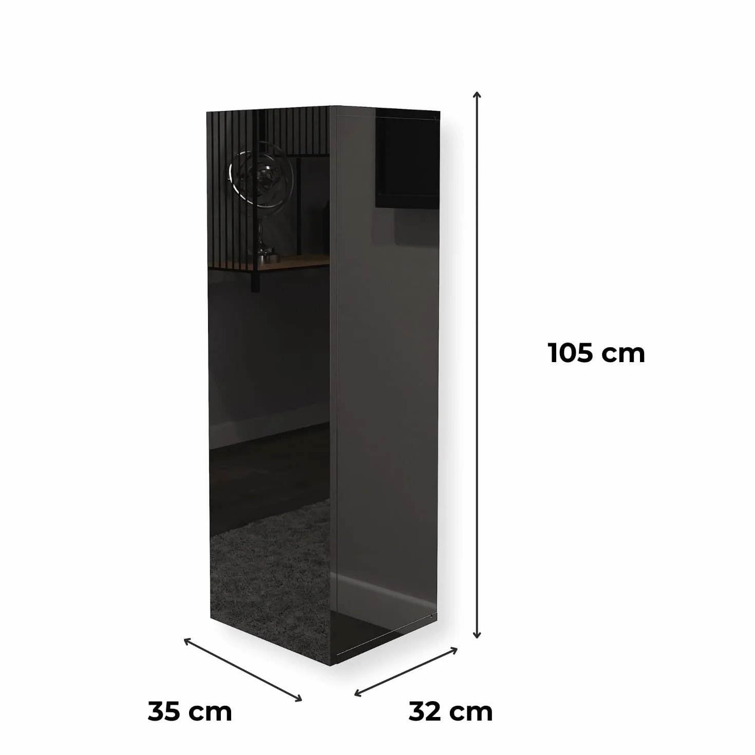 Nowoczesna Wisząca Szafka Kuchenna Wysoki Połysk Czarna 35x105x32 cm Przestronna Szafka Ścienna do Kuchni z 1 Drzwiami Funkcja Push to Open