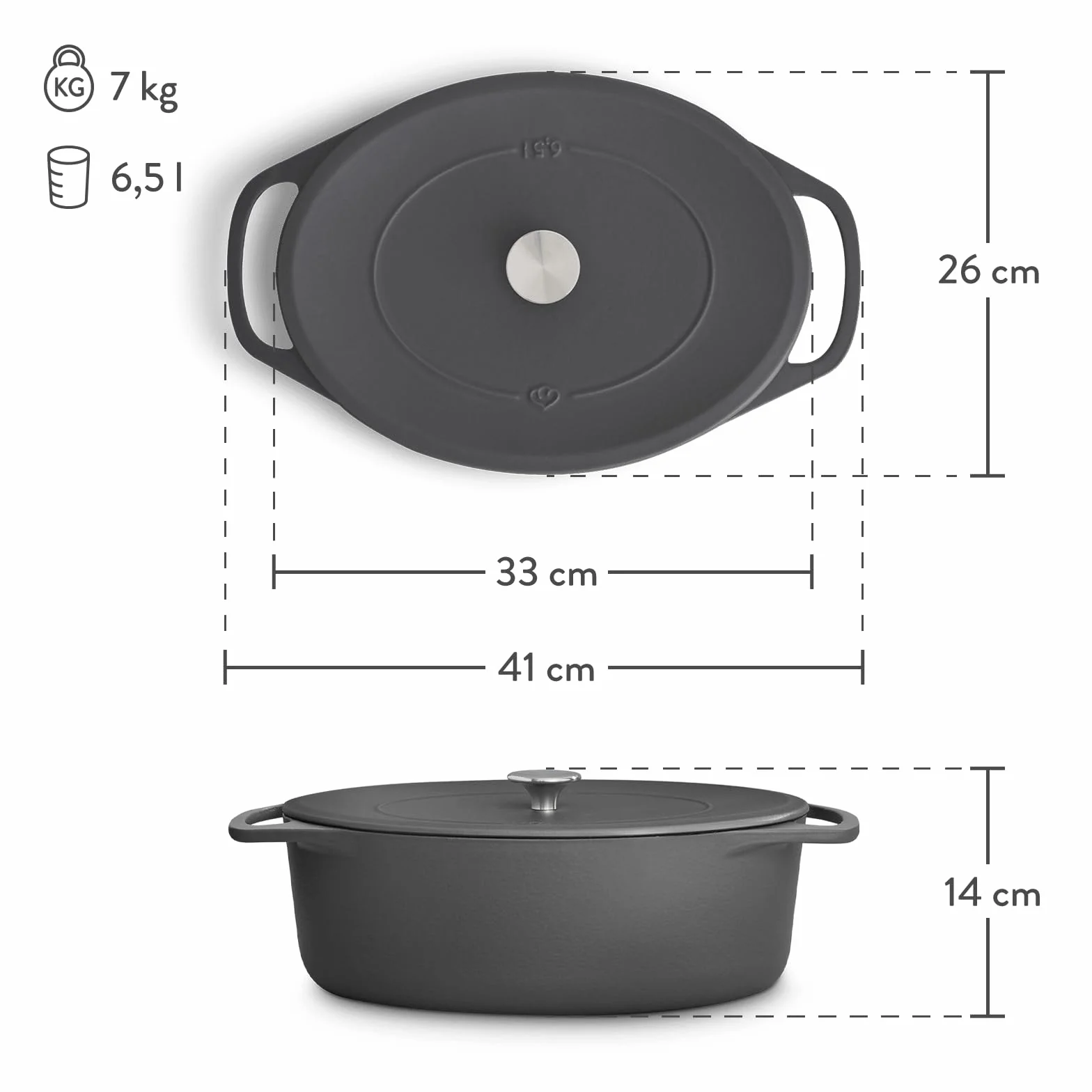 SPRINGLANE Cocotte żeliwna owalna 33 cm 6,5 l garnek do duszenia indukcyjny