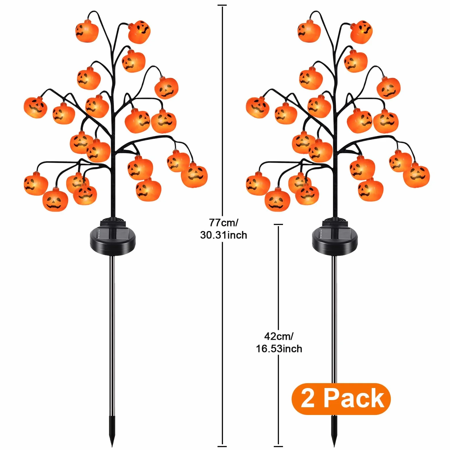 Dekoracja na Halloween, lampy solarne do ogrodu na zewnątrz, 2 sztuki, 20 diod LED, 2 tryby, wodoodporna, dekoracja, ogród, Halloween, pomarańczowa, dynia, lampion, ozdoba