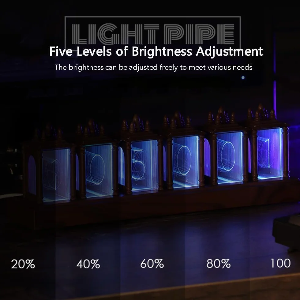 Nixie Tube Zegar cyfrowy z orzecha włoskiego, alarm 12/24 h i wyświetlacz, regulowana jasność i kolor, lampka nocna, oświetlenie RGB, montaż biurkowy dla przyjaciela, na Boże Narodzenie, urodziny