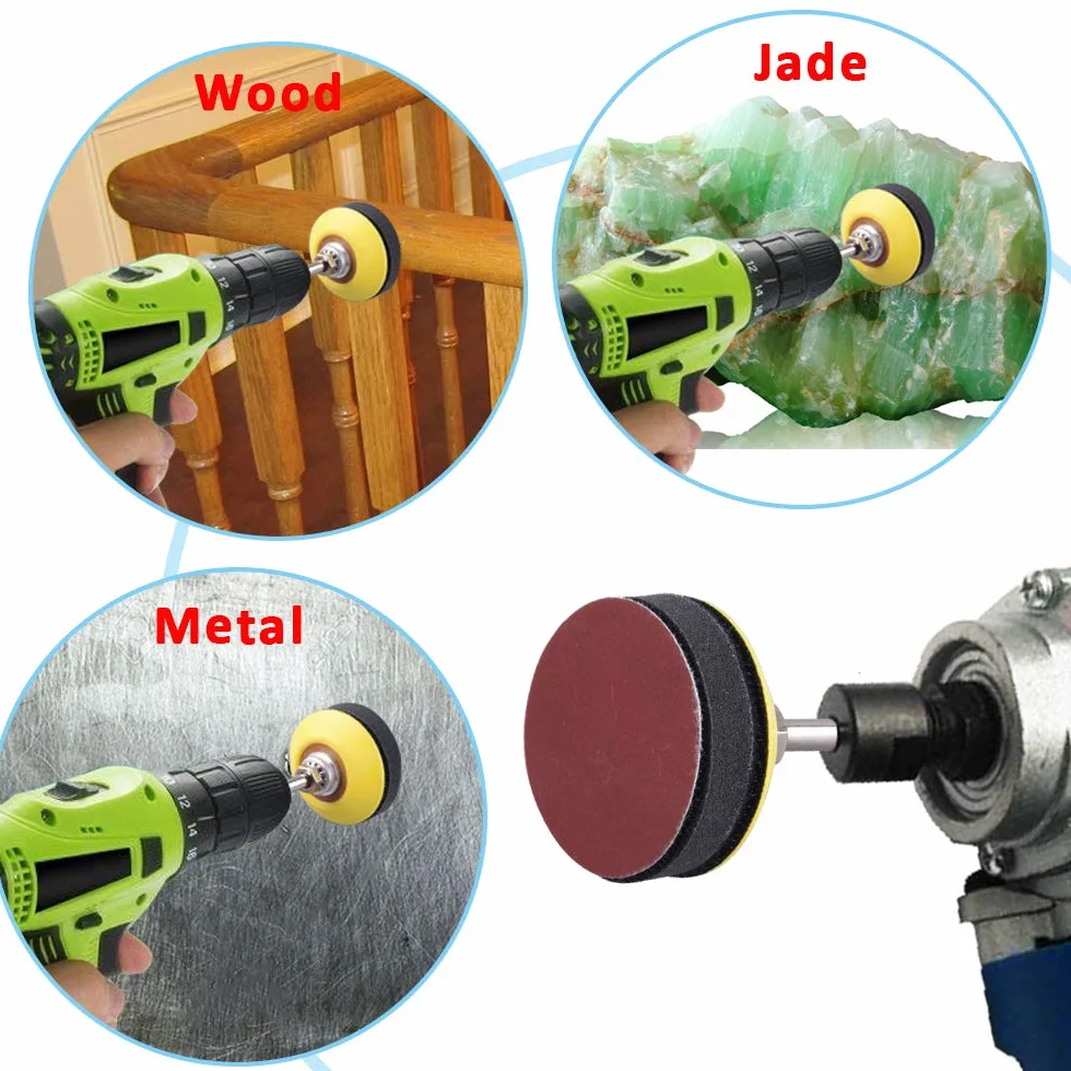 SIQUK 130szt. Tarcze szlifujące 50mm z 1szt. podkładką z trzonem 1/4" i 1szt. miękką piankową podkładką buforującą do wiertarki szlifierki (10szt. każdej ziarnistości - 60 80 120 180 240 400 600 800