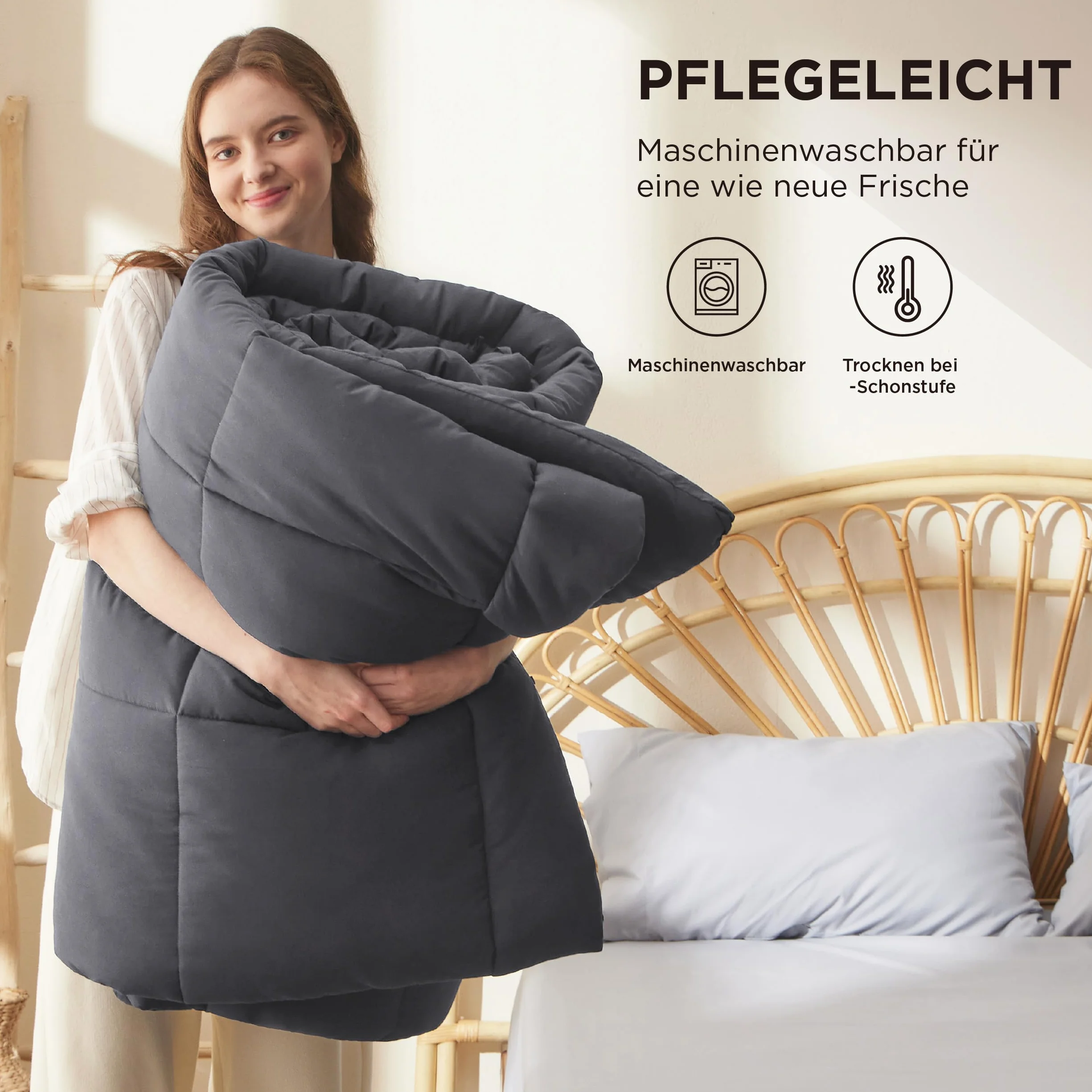 Bedsure Kołdra 135 x 200 cm na cztery pory roku przez cały rok - kołdra 135 x 200 cm 4 pory roku, certyfikat Öko-Tex 300GSM szara, miękki i ciepły puch, dla alergików