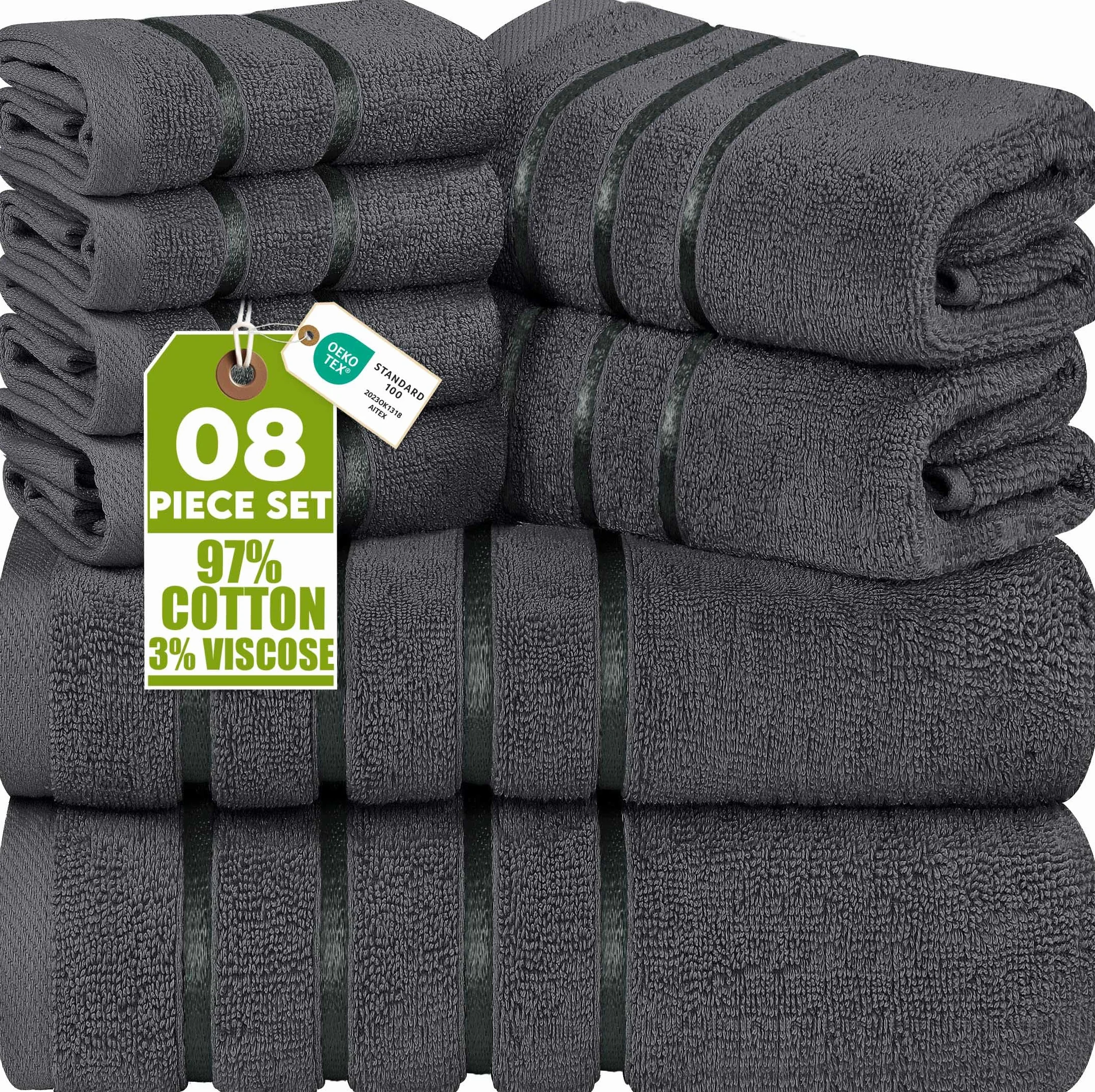 Utopia Towels 8-częściowy zestaw luksusowych ręczników, 2 ręczniki kąpielowe, 2 ręczniki do rąk i 4 ściereczki do czyszczenia, 600 g/m², 100% bawełna, wysoce chłonne ręczniki z wiskozy, kolor szary