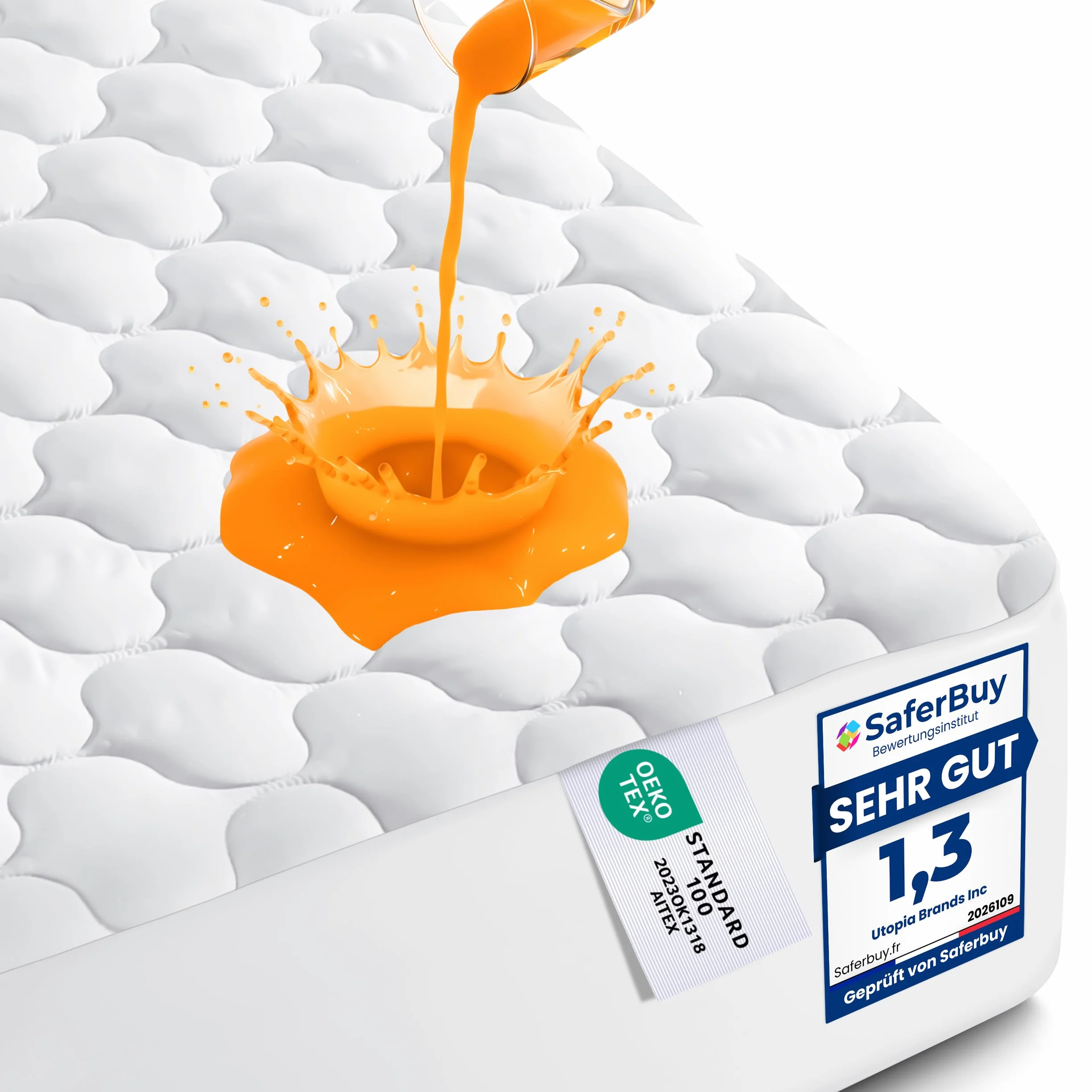 Utopia Bedding Wodoodporny Ochraniacz na Materac 160x200 cm, Pikowany Pokrowiec na Materac Rozciąga Się do 30 cm (biały)