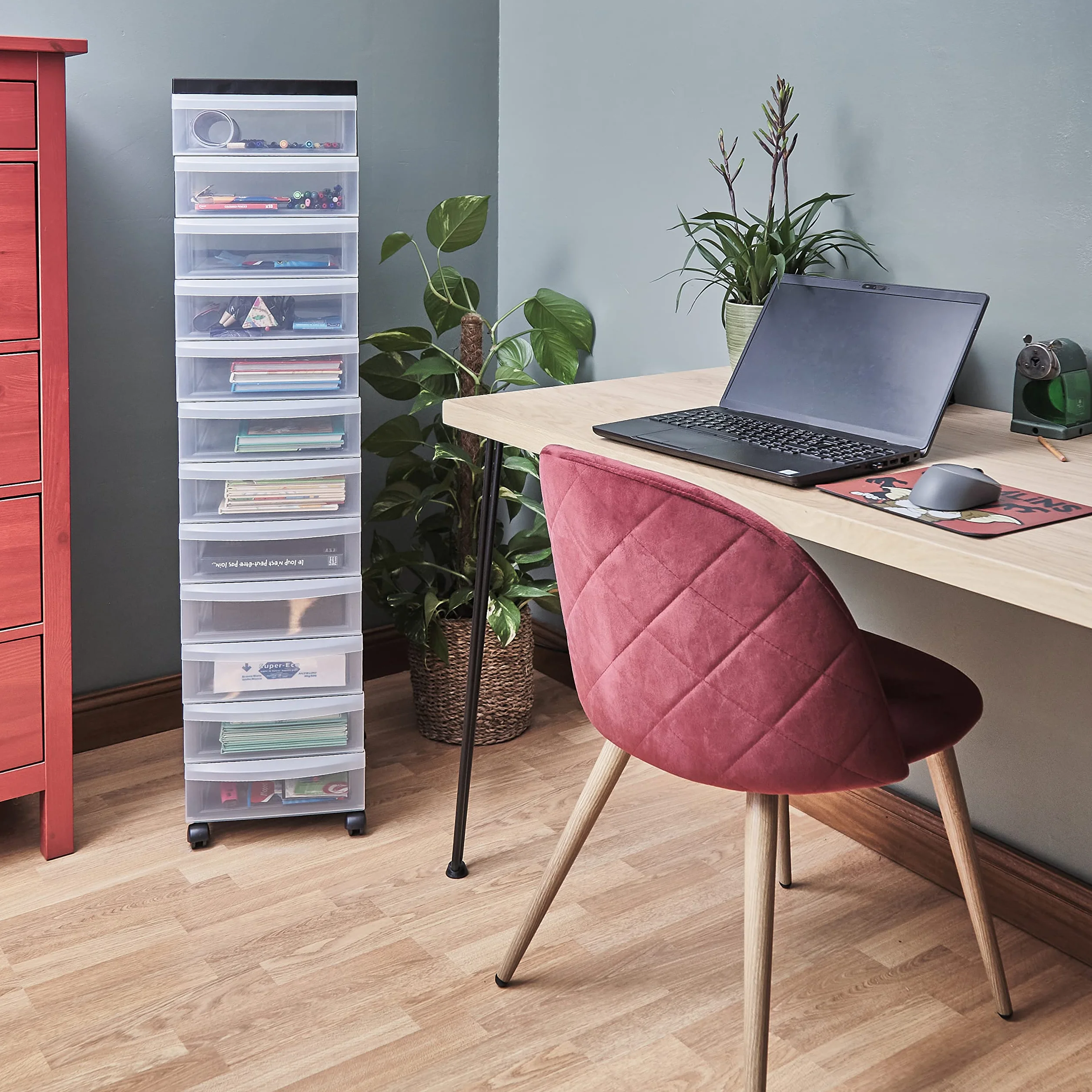 Iris Ohyama, Wieża, komoda z szufladami, plastikowy organizer do przechowywania z ergonomicznym uchwytem, 7L, 12 Szuflady, Z kółkami, BPA free, Biuro, Sypialnia, Pokój dzienny, DC-012, Czarny