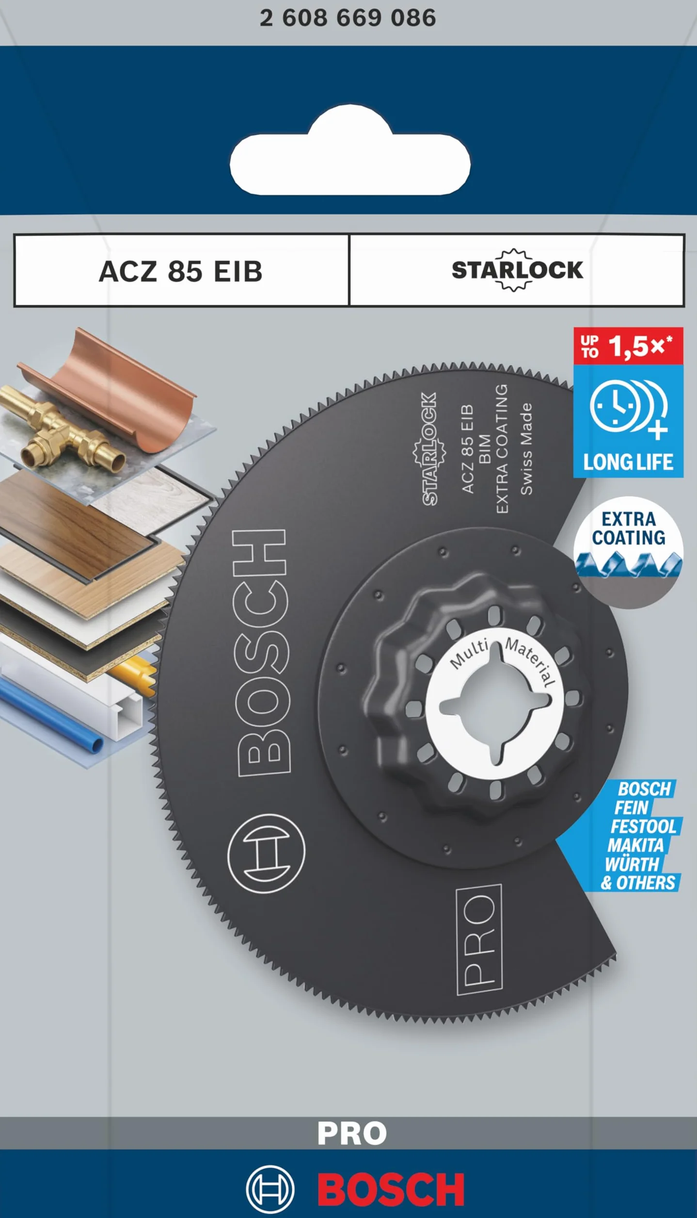 Bosch 1x Brzeszczot PRO Multi Material ACZ 85 EIB do narzędzia wielofunkcyjnego (do Metale nieżelazne, Solidny laminat winylowy, PCW, Ø 85 mm, Professional Akcesoria Narzędzie wielofunkcyjne)