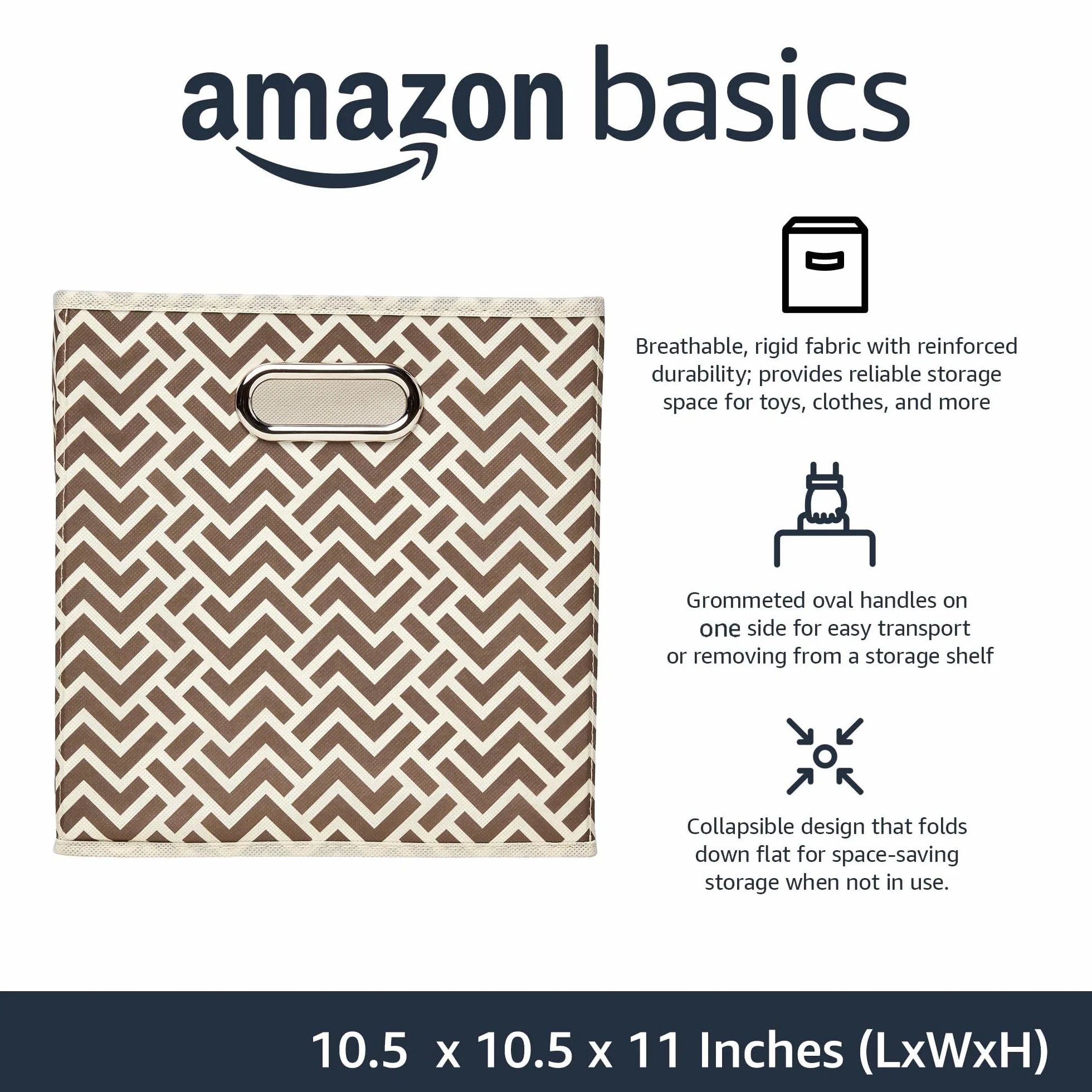 Amazon Basics Składane kostki do przechowywania z tkaniny, z owalnymi otworami, 26,7 x 26,7 x 28 cm, brązowe (Chevron Taupe), opakowanie 6 sztuk