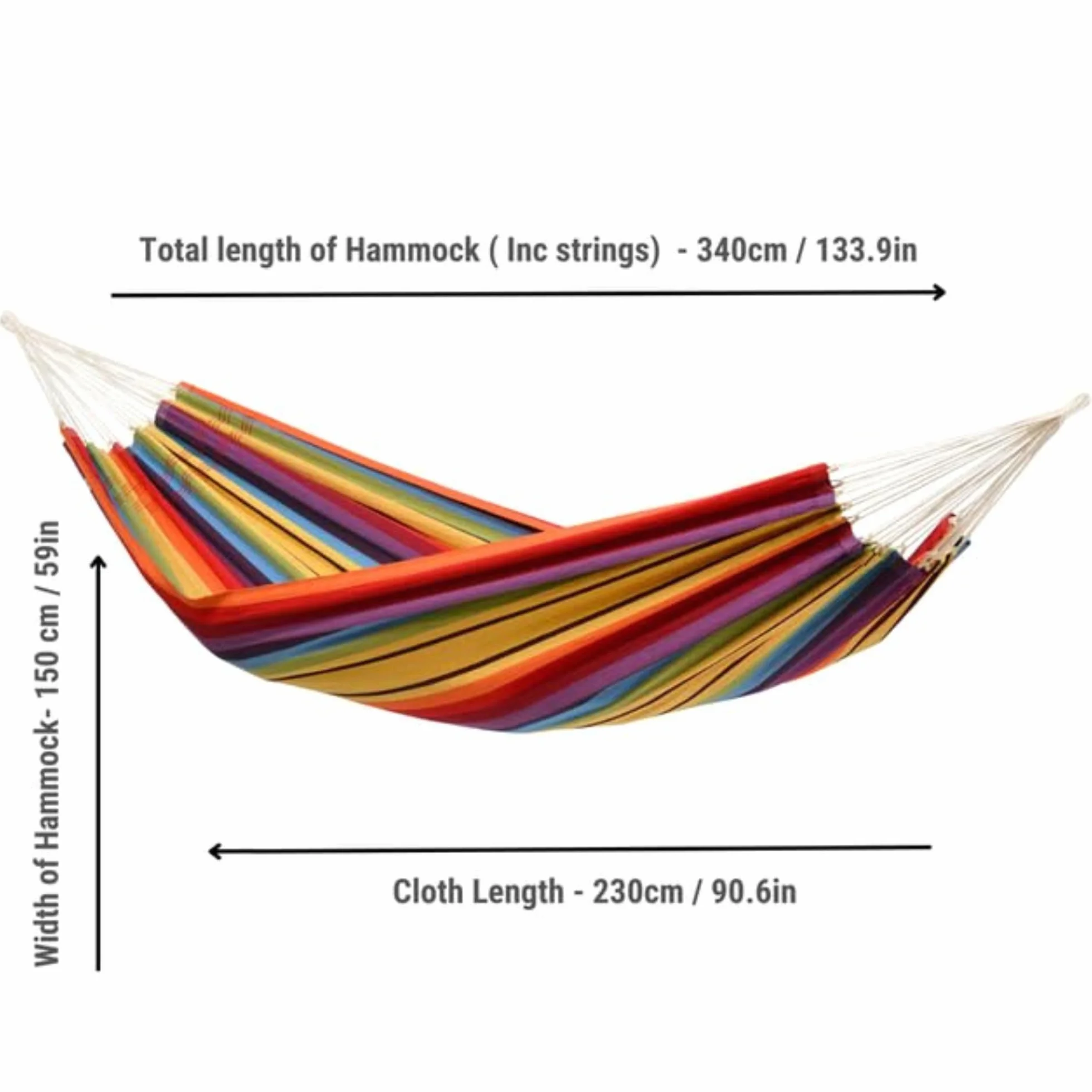 AMAZONAS Klasyczny hamak XL Barbados Rainbow wykonany ręcznie w Brazylii, nośność do 200 kg z 230 x 150 cm dla 1-2 osób w kolorowych paskach