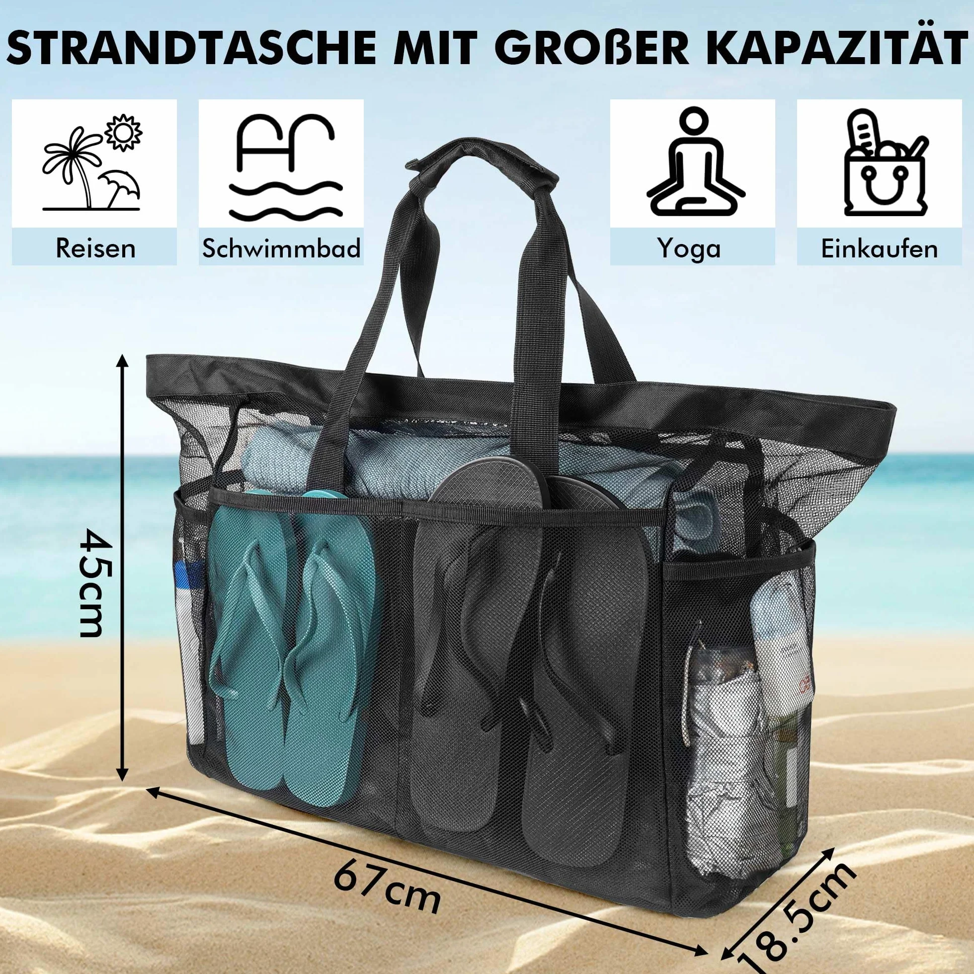 Torba plażowa XXL damska wodoszczelna składana z zamkiem błyskawicznym