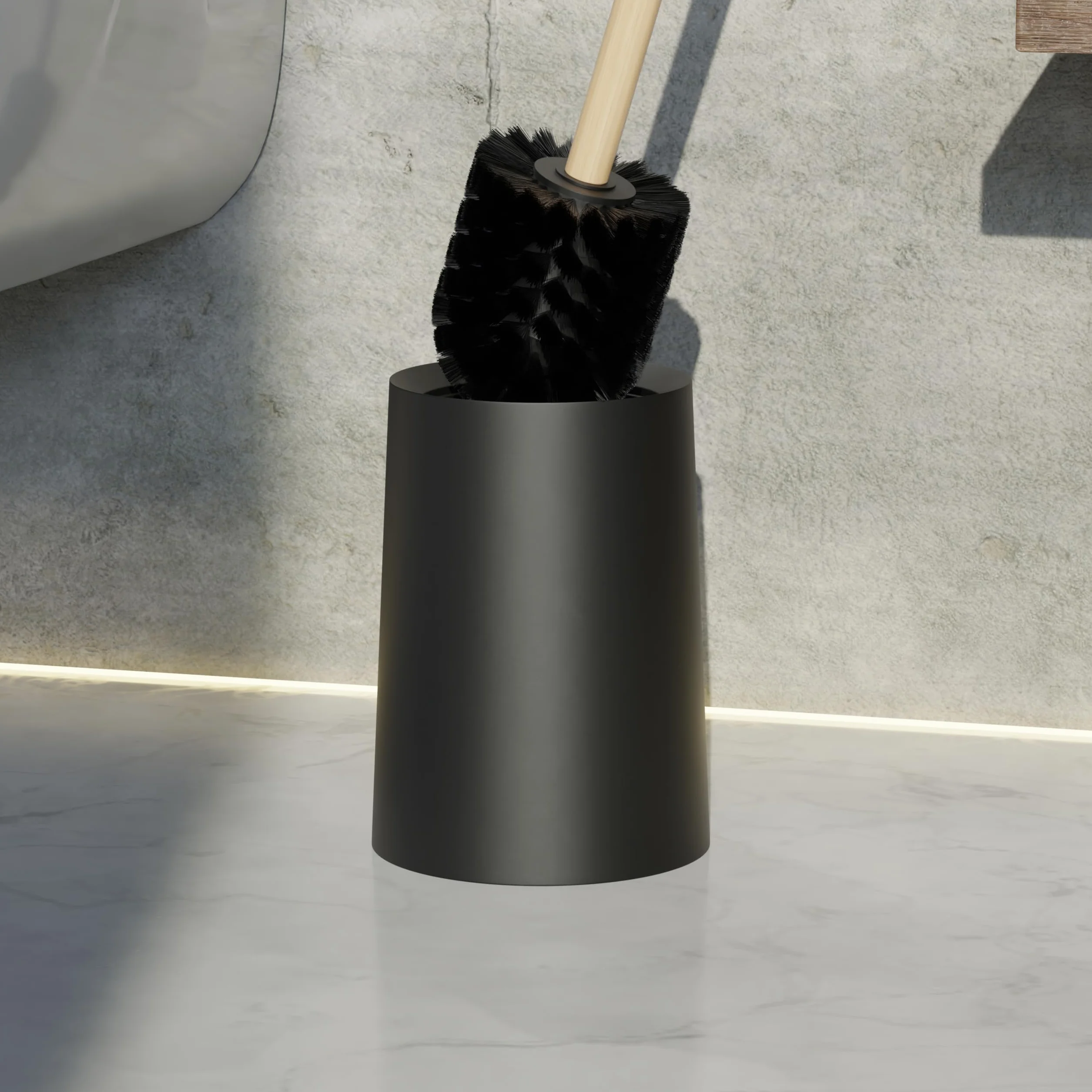 SAVEGA Szczotka toaletowa z uchwytem bambusowym i nylonowym włosiem – szczotka do WC XL wysokość 46 cm – elegancki zestaw szczotek toaletowych z pojemnikiem z tworzywa sztucznego – nowoczesny dodatek