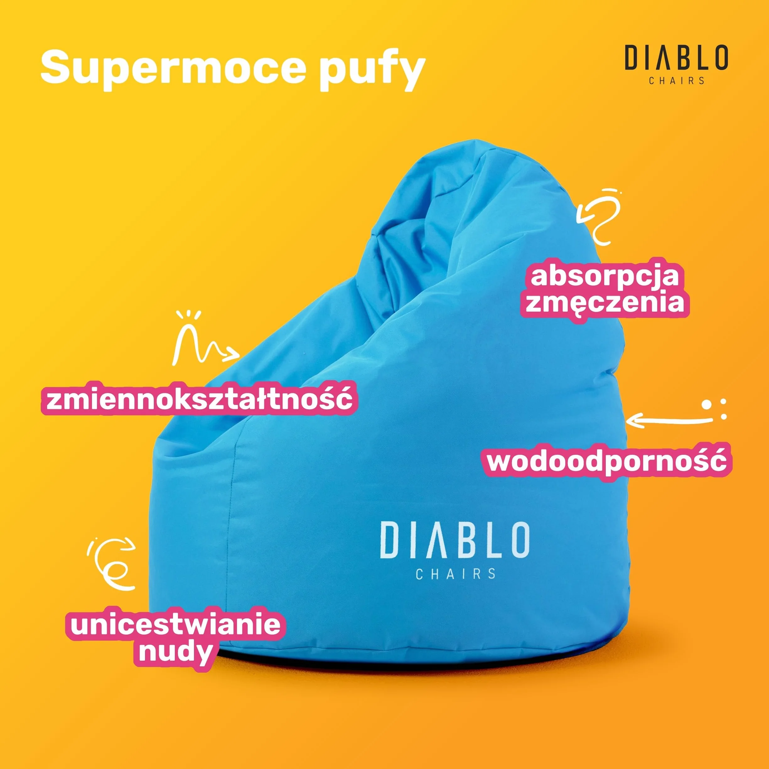 Diablo Pufa Dla Dzieci Craft Edition Ergonomiczne Siedzisko Wypełnione Granulatem Wytrzymała Kodura Wodoodporna Lekka I Kompaktowa Gamingowy Wzór Wymiary 80 x 110 x 80 cm Niebieska