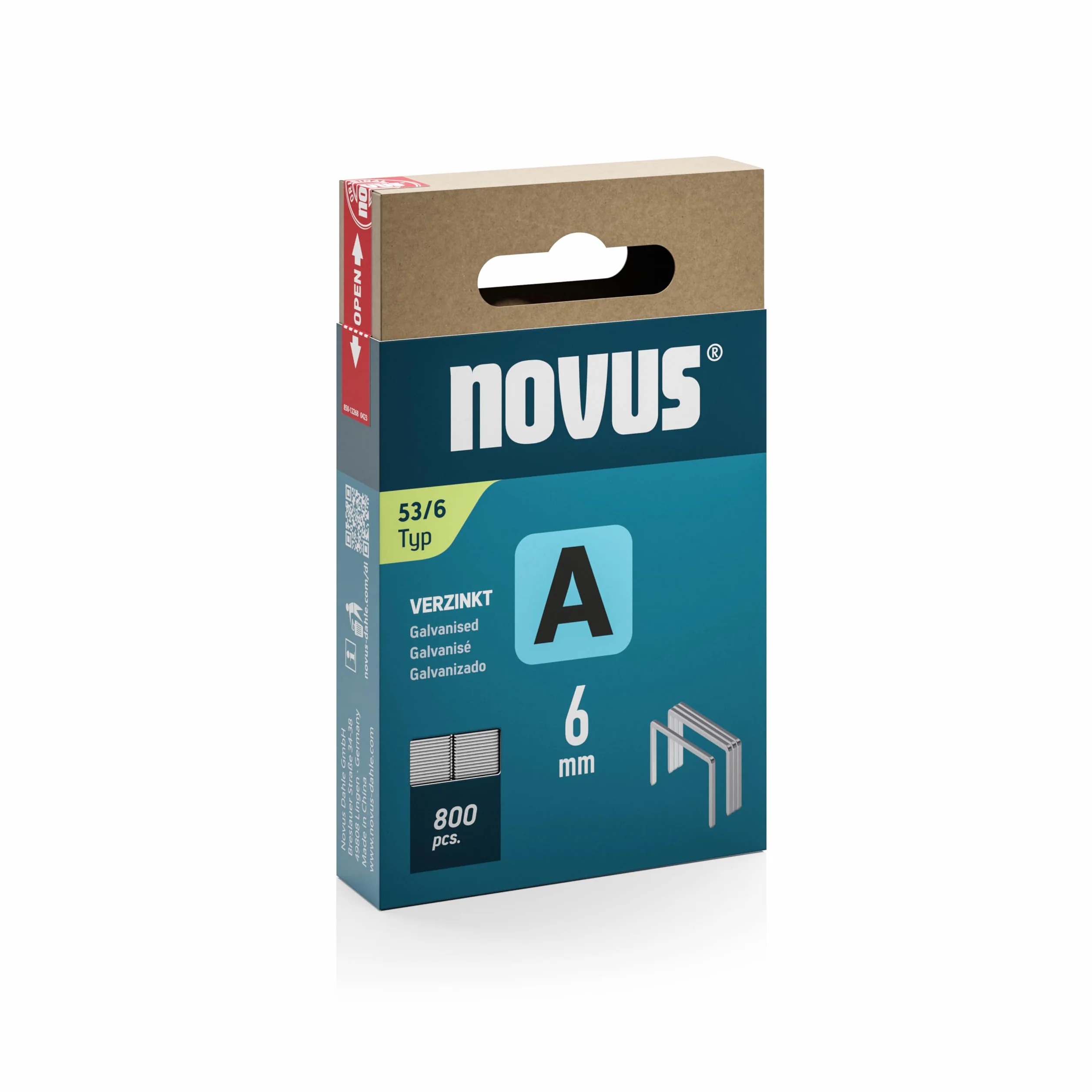 NOVUS TOOLS Zszywki z cienkiego drutu 6 mm, 800 zszywek typu 53/6, pudełko przesuwne, zszywacz do tkanin, tkanin i siatki drucianej
