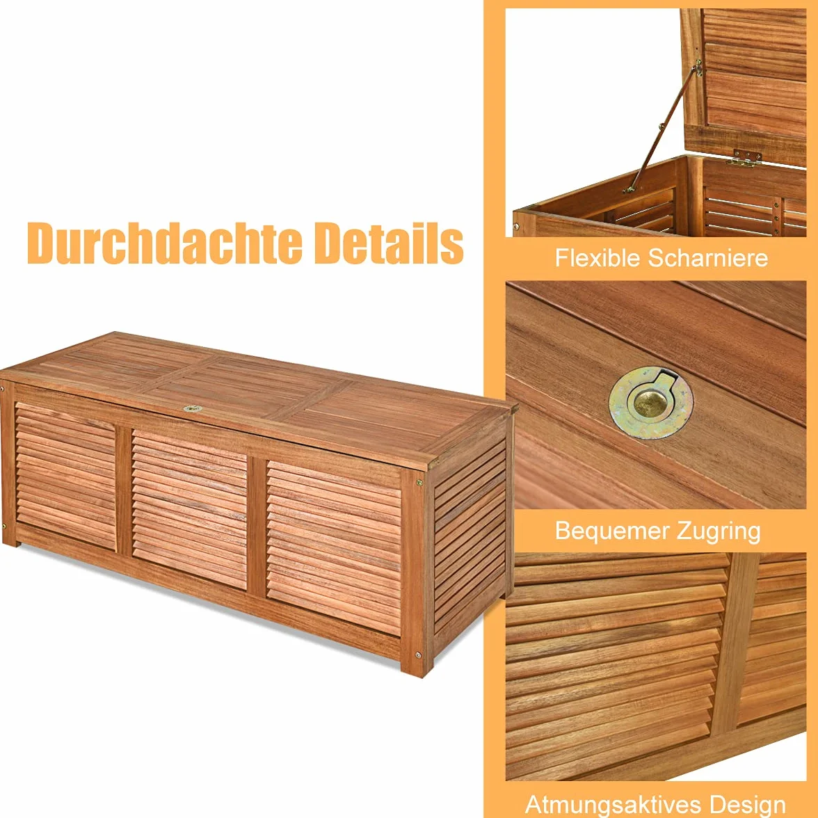 COSTWAY Skrzynka ogrodowa, drewno akacjowe, skrzynia do przechowywania o pojemności 179 l, pudełko do przechowywania, skrzynia na poduszki, na balkon, 120 x 45 x 45 cm