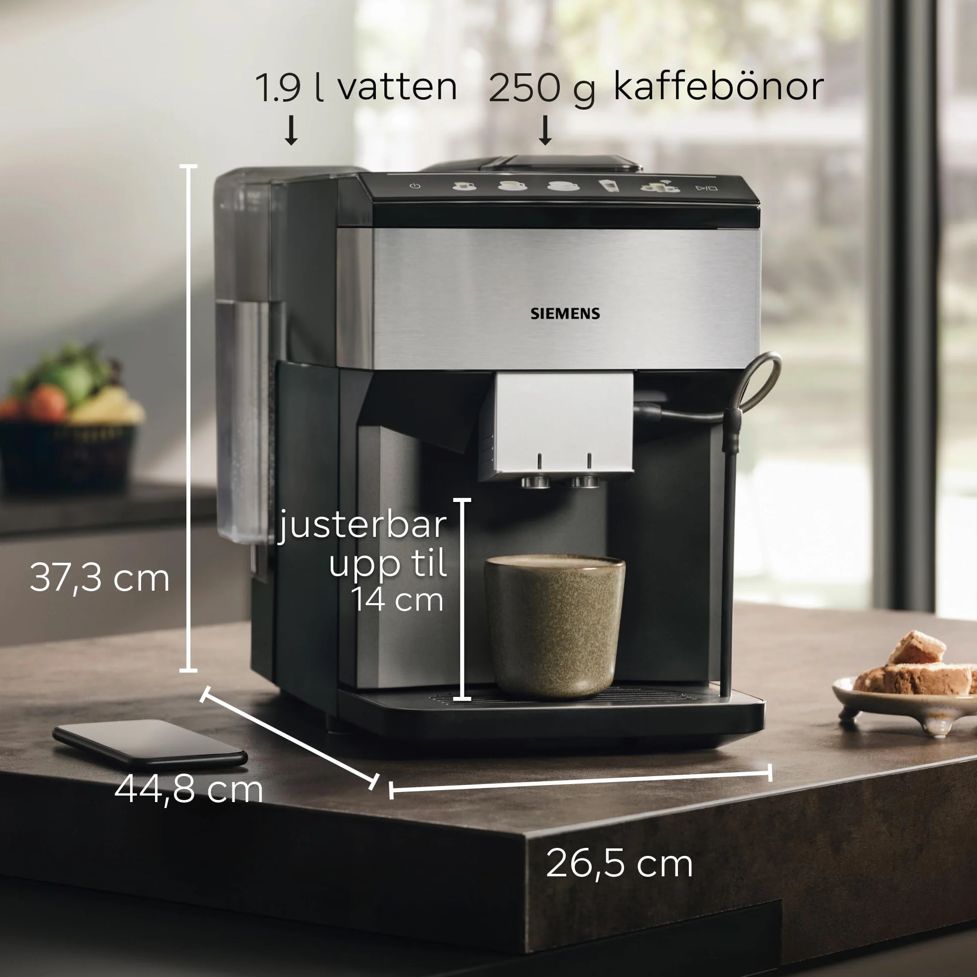 Siemens, W pełni automatyczny ekspres do kawy, EQ500, Home Connect, aromaDouble Shot, AutoMilk Clean, CeramDrive, CoffeeSelect Display, OneTouch DoubleCup, stal nierdzewna/czarny, TP516RX3