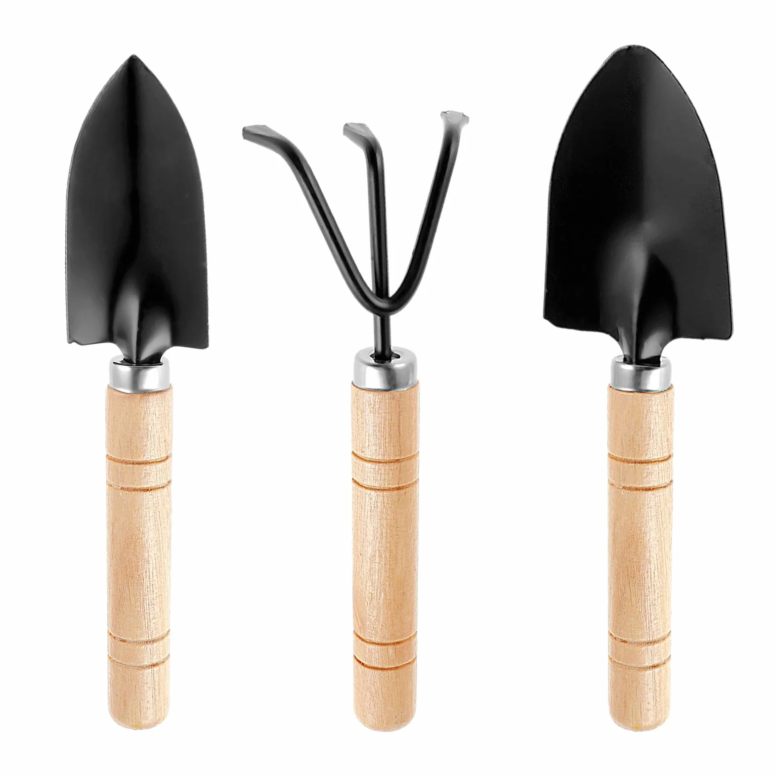 COMNICO Zestaw narzędzi ogrodowych, wytrzymała, żelazna, mała łopatka do sadzenia, mini łopatka ręczna z ergonomicznym antypoślizgowym drewnianym uchwytem, prezenty dla mężczyzn i kobiet, 3 szt