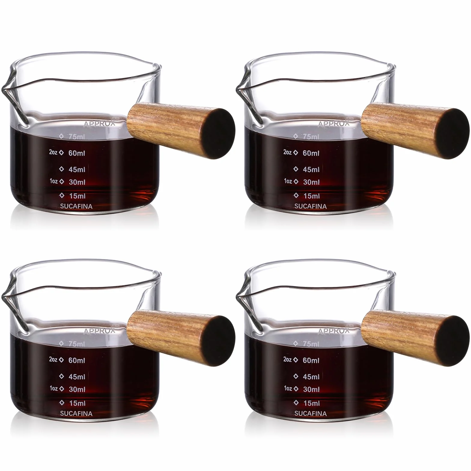 RETON 4 szt. kieliszek do kawy 75 ml drewniany uchwyt podwójny kubek pomiarowy szklany