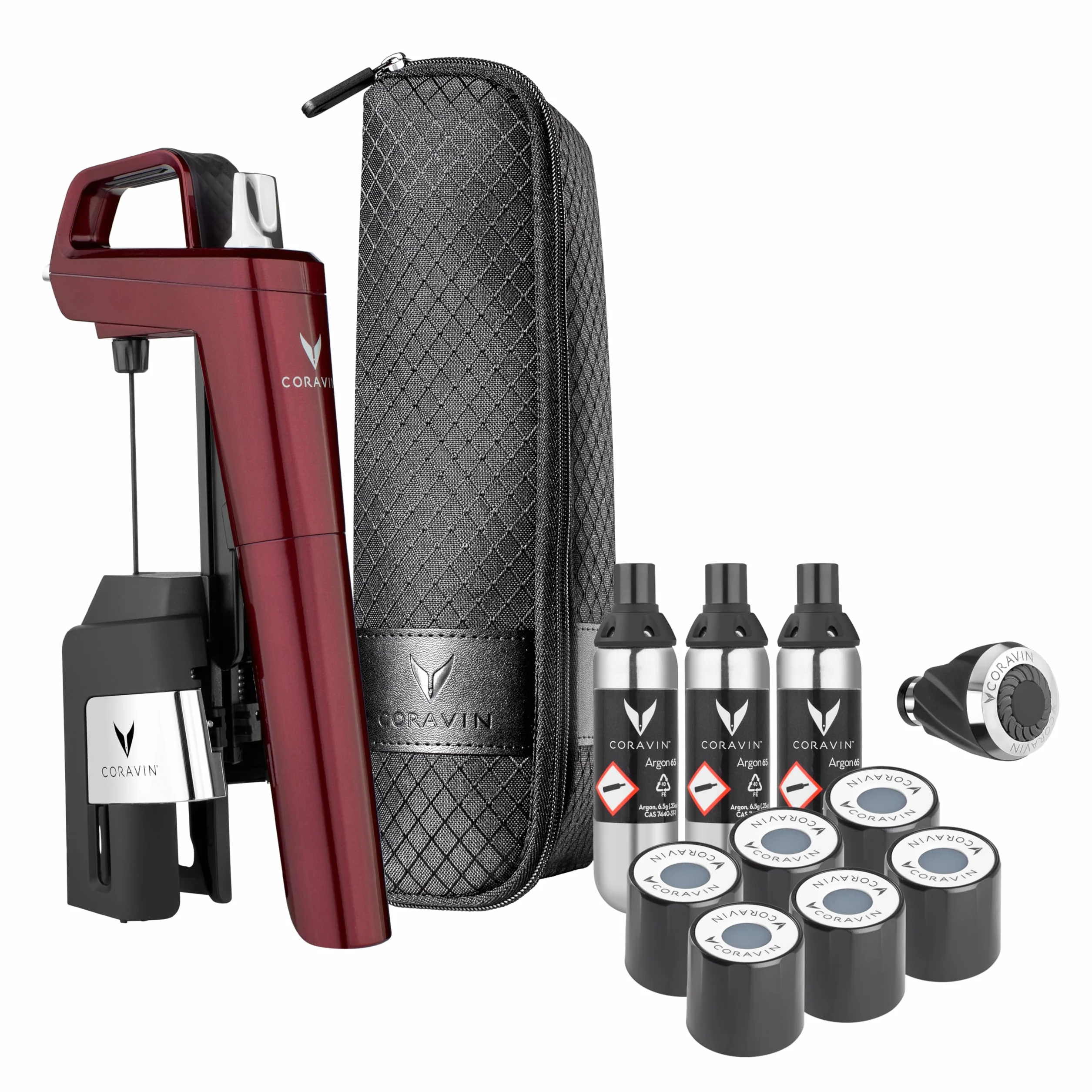 Coravin Timeless Six+ System konserwacji wina | Łatwy w użyciu, chroni wino przed utlenianiem przez ponad 2 lata| Aerator i pokrowiec podróżny w zestawie - Bordeaux