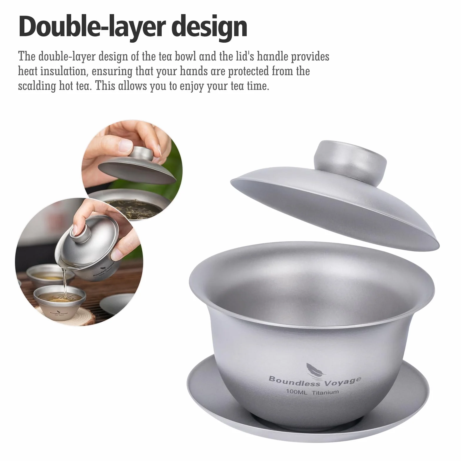 Boundless Voyage Tytanowa Filiżanka do Herbaty z Podwójnymi Ściankami Chiński Tradycyjny Gaiwan Zestaw Ti3143D