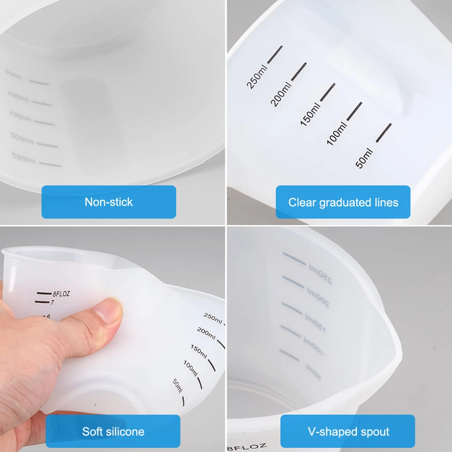 Silikonowy kubek z miarką 250 ml 100 ml z mieszadłem do mieszania żywicy epoksydowej