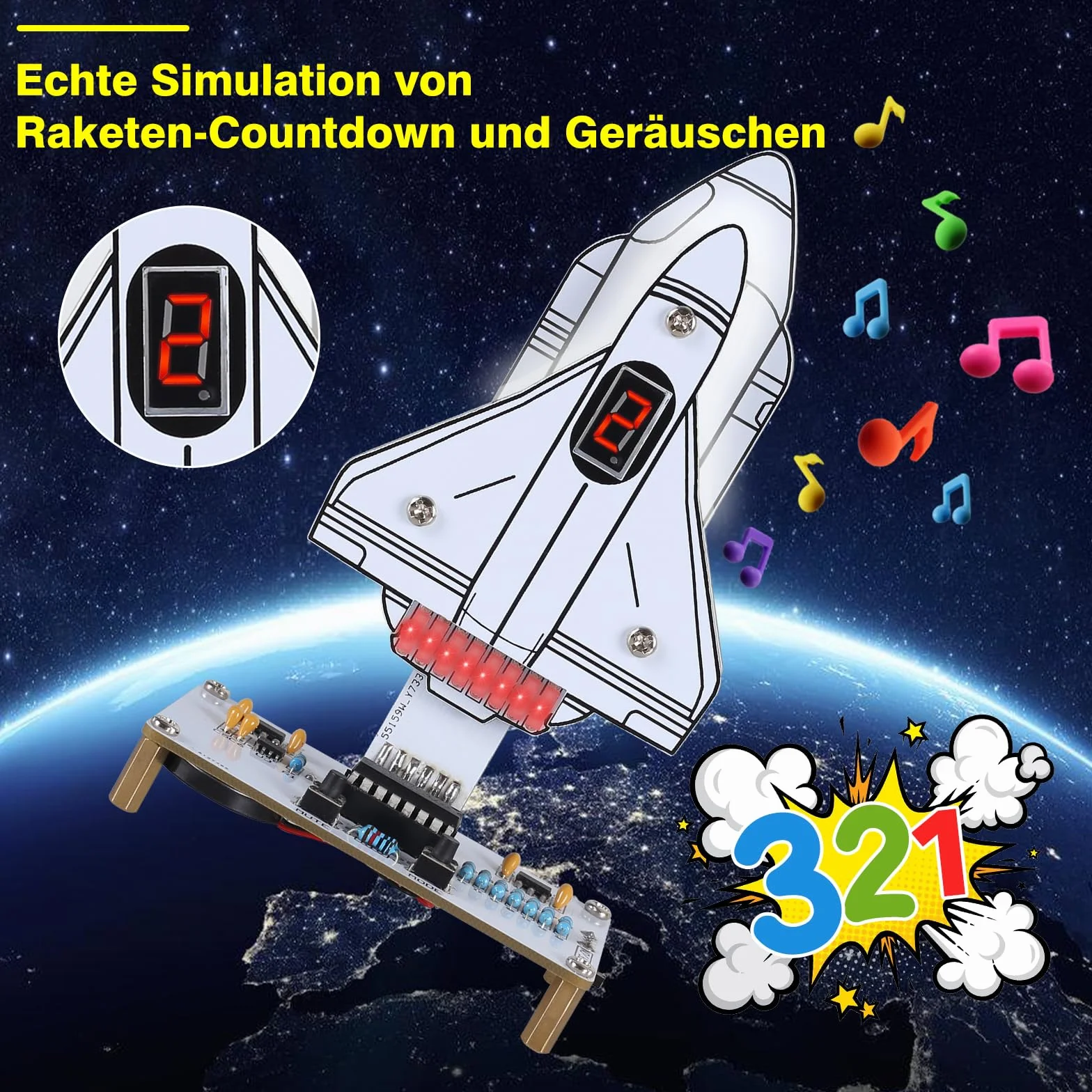 PEMENOL Zestaw do lutowania Rocket dla dorosłych, zestaw do montażu elektroniki z czterema efektami świetlnymi, odliczaniem i efektami dźwiękowymi, nauka lutowania, elektroniczny prezent na Halloween